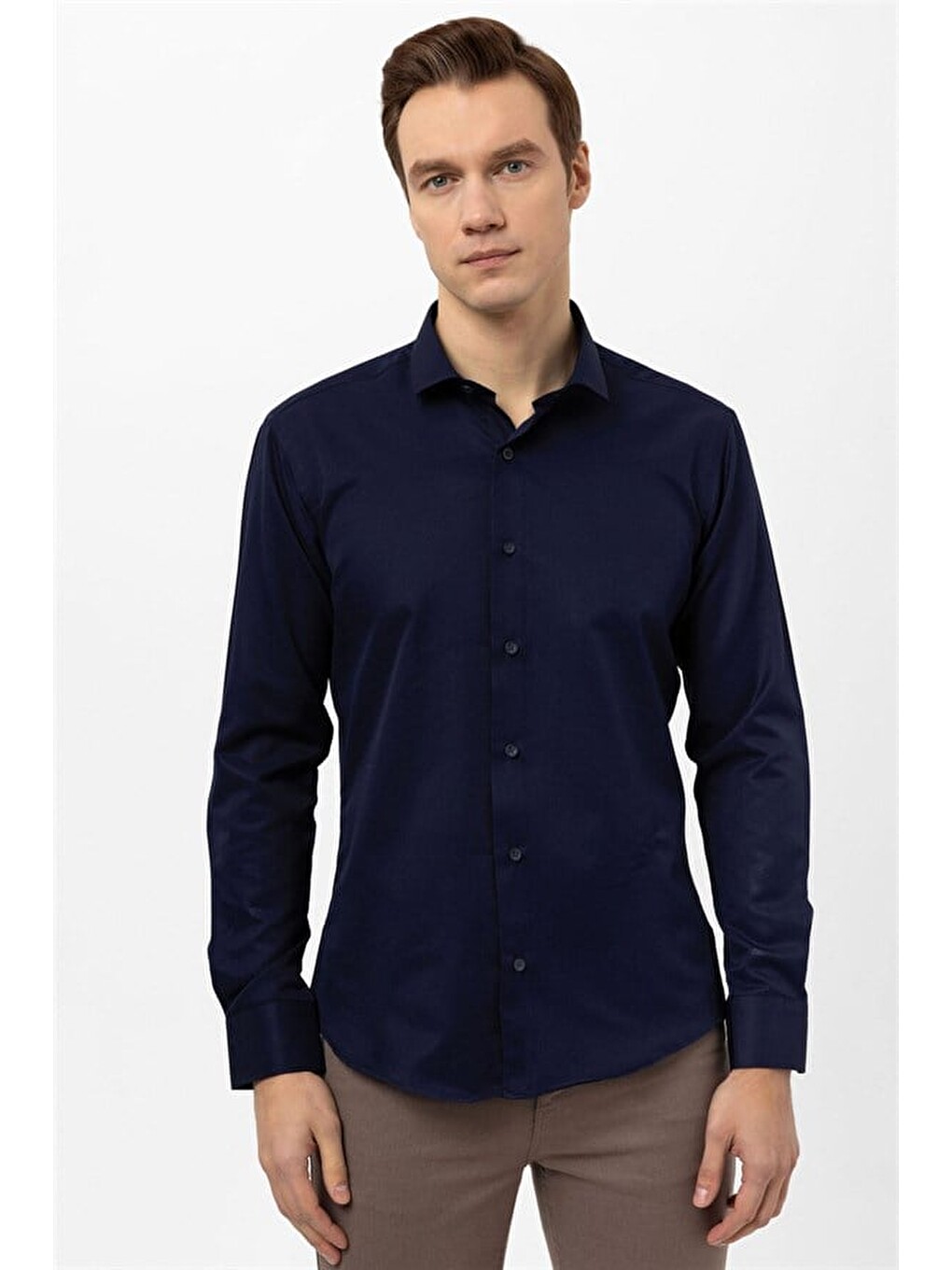 Lacivert Slim Klasik Yaka Casual Gömlek-1