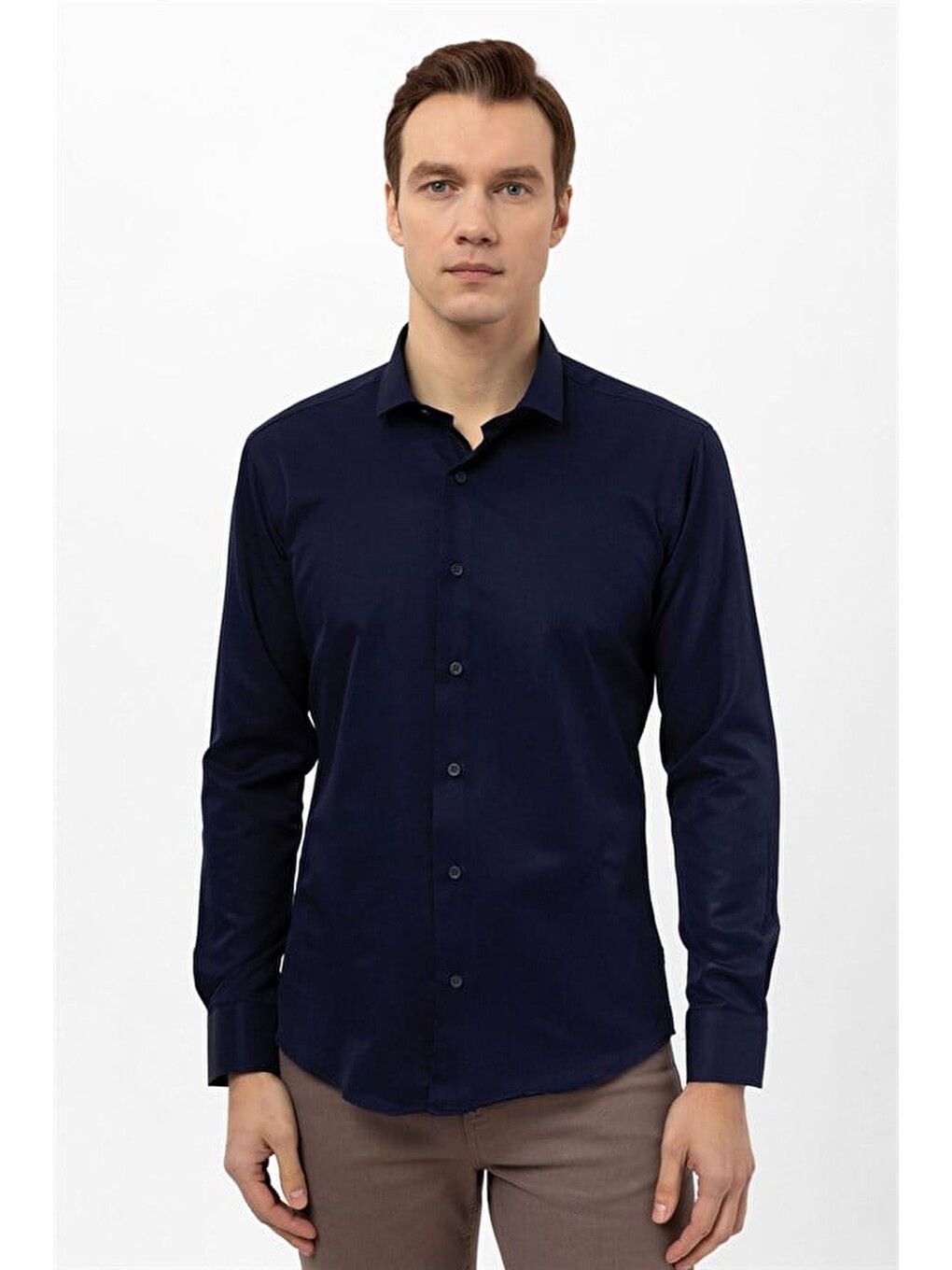 Lacivert Slim Klasik Yaka Casual Gömlek-2