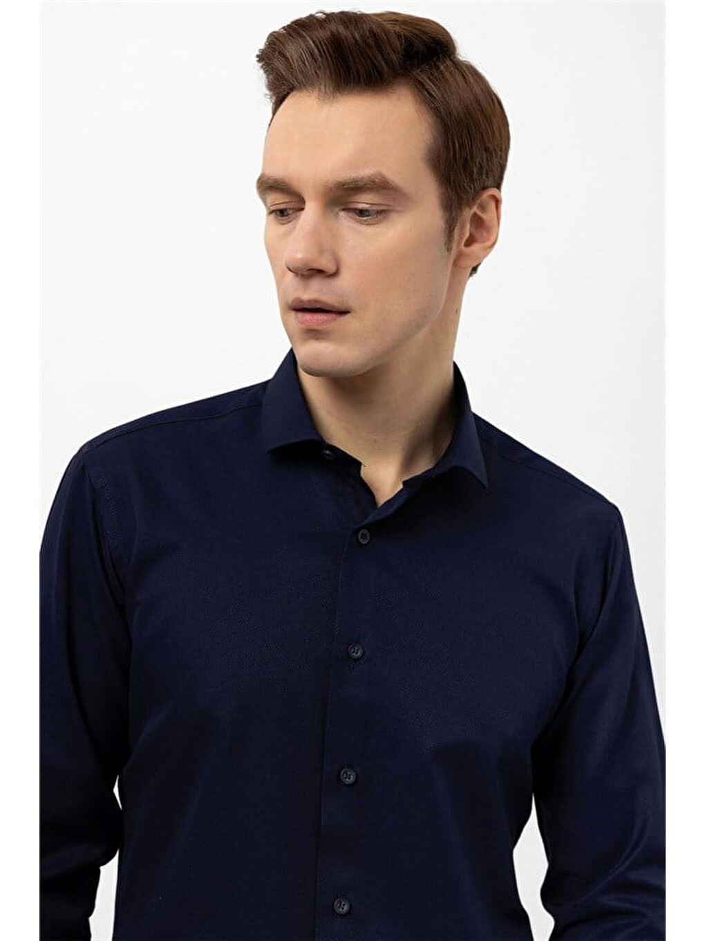 Lacivert Slim Klasik Yaka Casual Gömlek-3