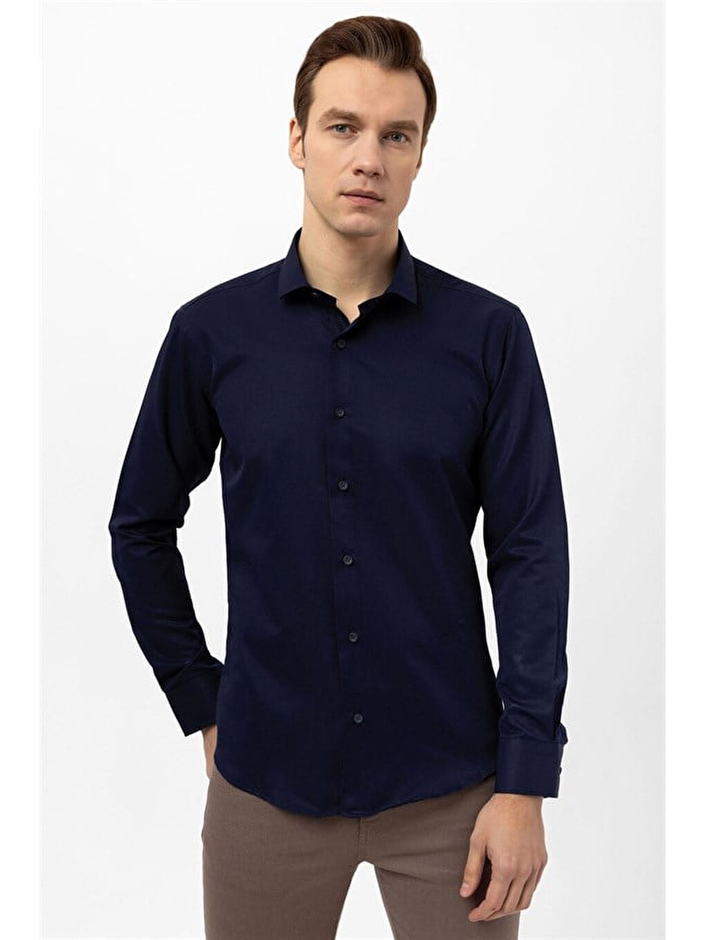 Lacivert Slim Klasik Yaka Casual Gömlek-4
