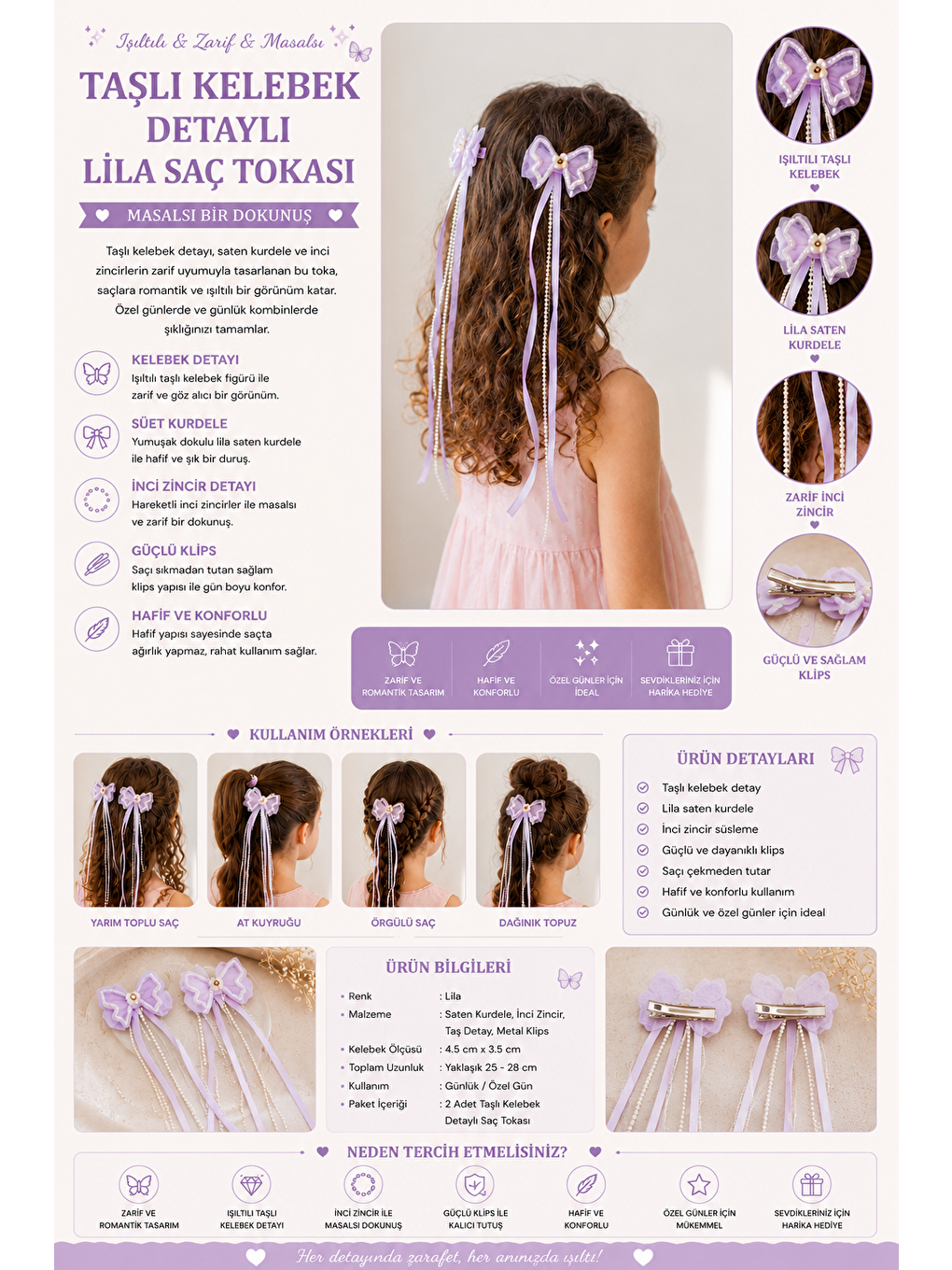 Mor Taşlı Lila Saç Tokası-1