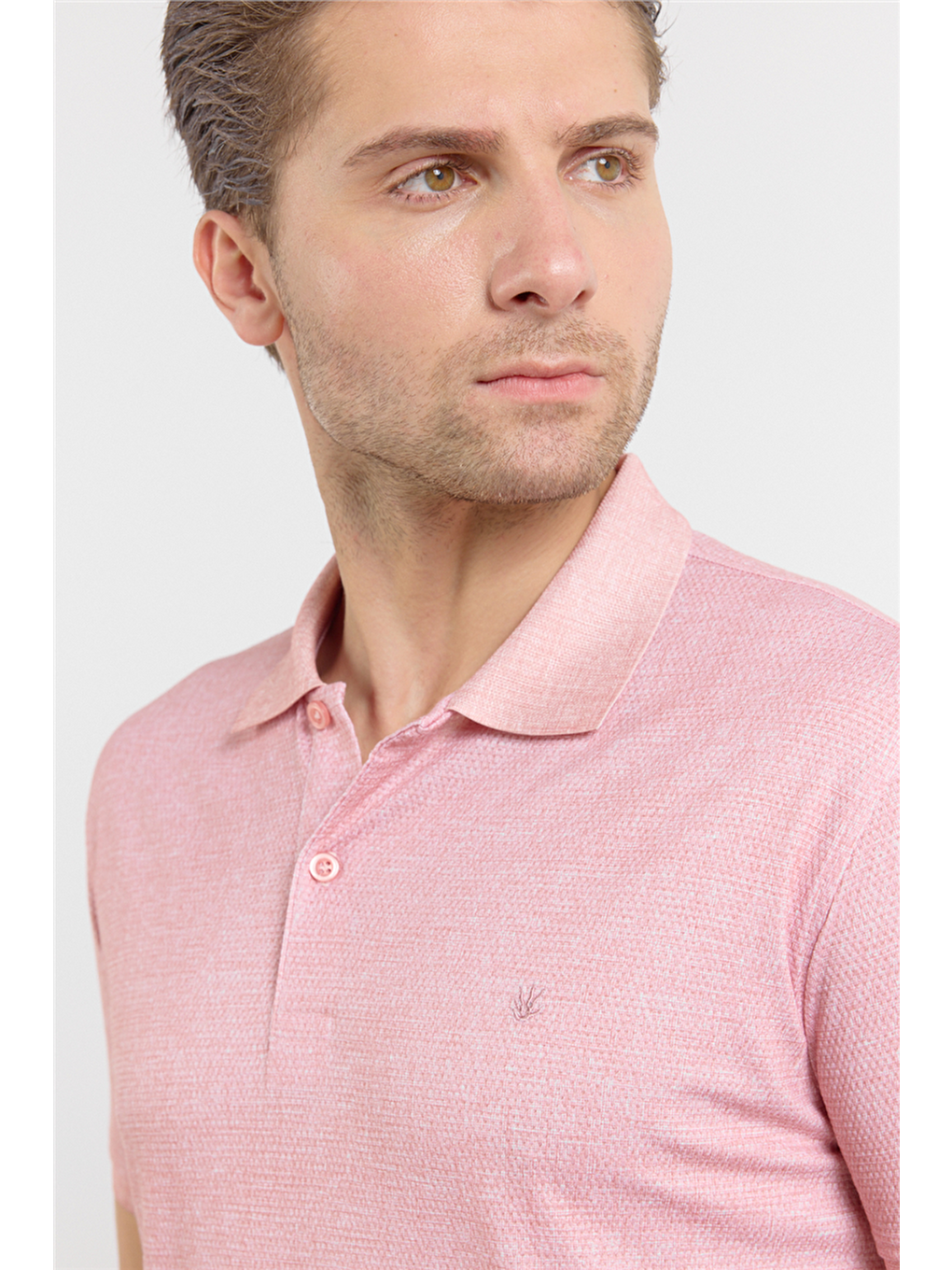 Pembe Kısa Kol Baskılı Pike Polo Yaka Cepsiz Esnek Casual Slim Fit Tişört 1011250153-3