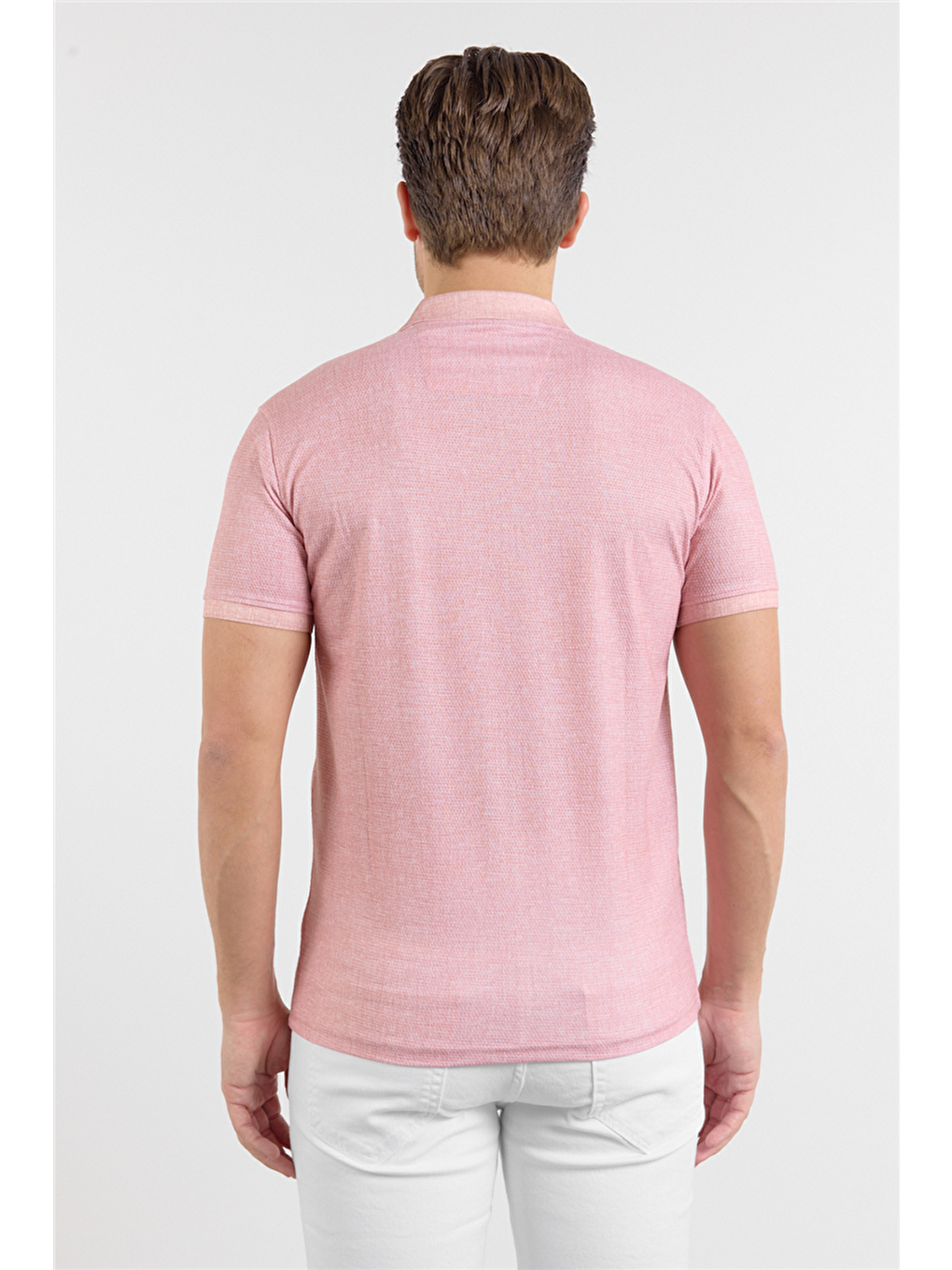 Pembe Kısa Kol Baskılı Pike Polo Yaka Cepsiz Esnek Casual Slim Fit Tişört 1011250153-4