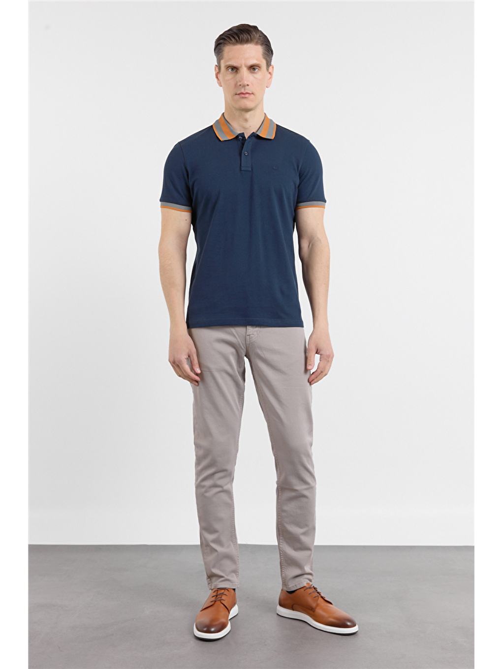 Lacivert Kısa Kol Düz Pike Polo Yaka Cepsiz Pamuk Casual Slim Fit Tişört 1011250103
