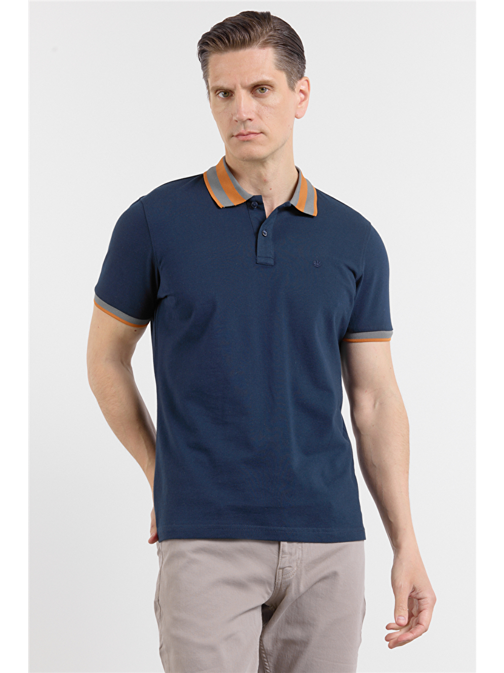 Lacivert Kısa Kol Düz Pike Polo Yaka Cepsiz Pamuk Casual Slim Fit Tişört 1011250103-2