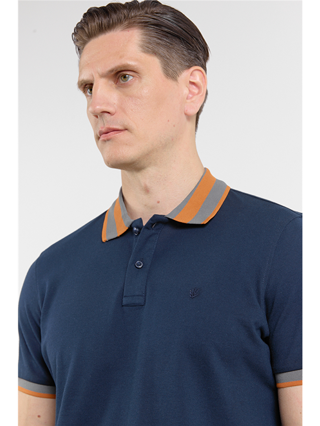 Lacivert Kısa Kol Düz Pike Polo Yaka Cepsiz Pamuk Casual Slim Fit Tişört 1011250103-3