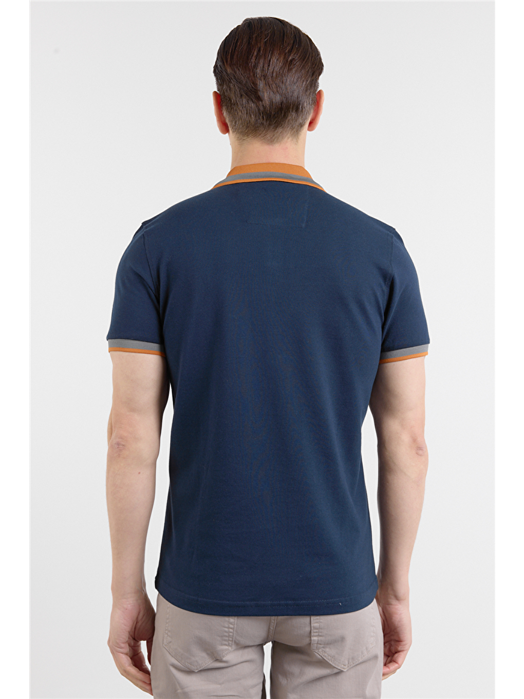 Lacivert Kısa Kol Düz Pike Polo Yaka Cepsiz Pamuk Casual Slim Fit Tişört 1011250103-4