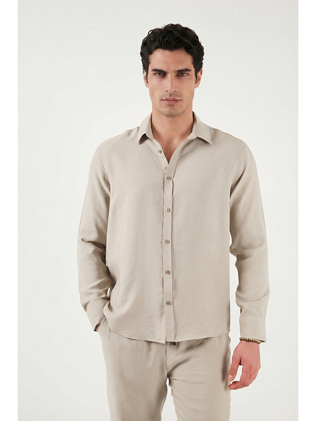 Bej Regular Fit Klasik Yaka Uzun Kollu Gömlek Cf26s121640-3