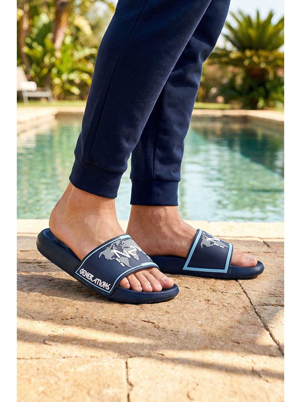 Lacivert Erkek Yazlık PU Islak Zemine Uygun Ev Banyo Bahçe Havuz Terlik