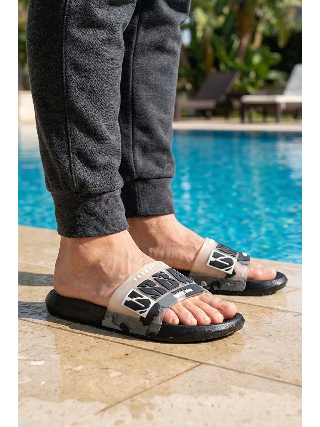 Siyah Erkek Yazlık PU Islak Zemine Uygun Ev Banyo Bahçe Havuz Terlik