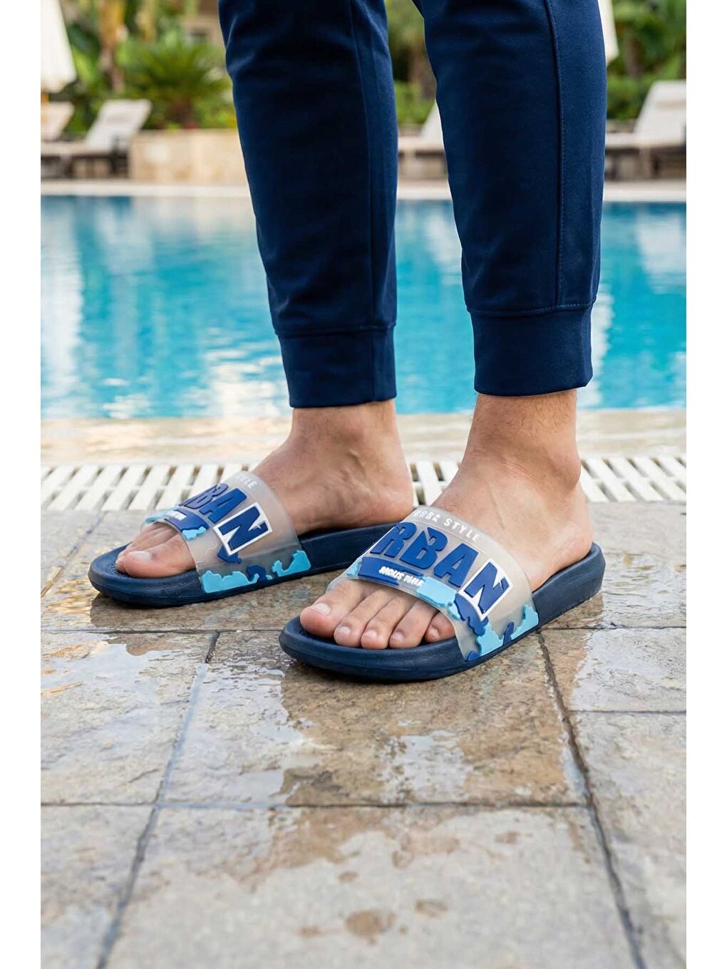 Lacivert Erkek Yazlık PU Islak Zemine Uygun Ev Banyo Bahçe Havuz Terlik