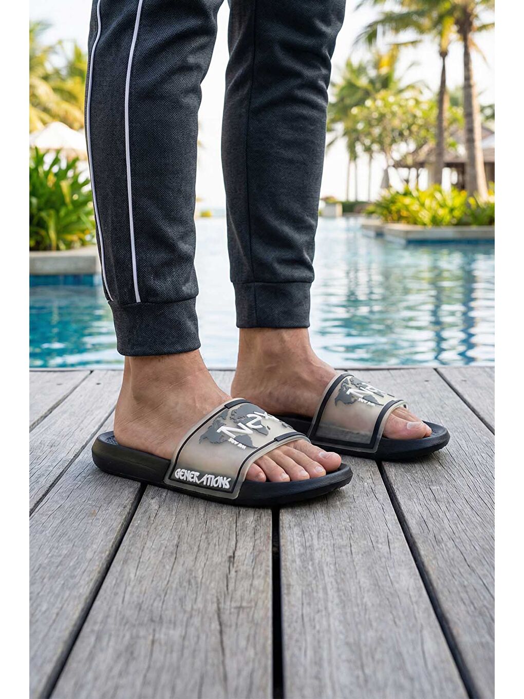 Siyah Erkek Yazlık PU Islak Zemine Uygun Ev Banyo Bahçe Havuz Terlik