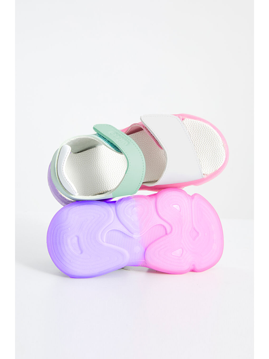 Laura Işıklı Kız Okul Öncesi Mint Yeşil/Beyaz Sandalet-1