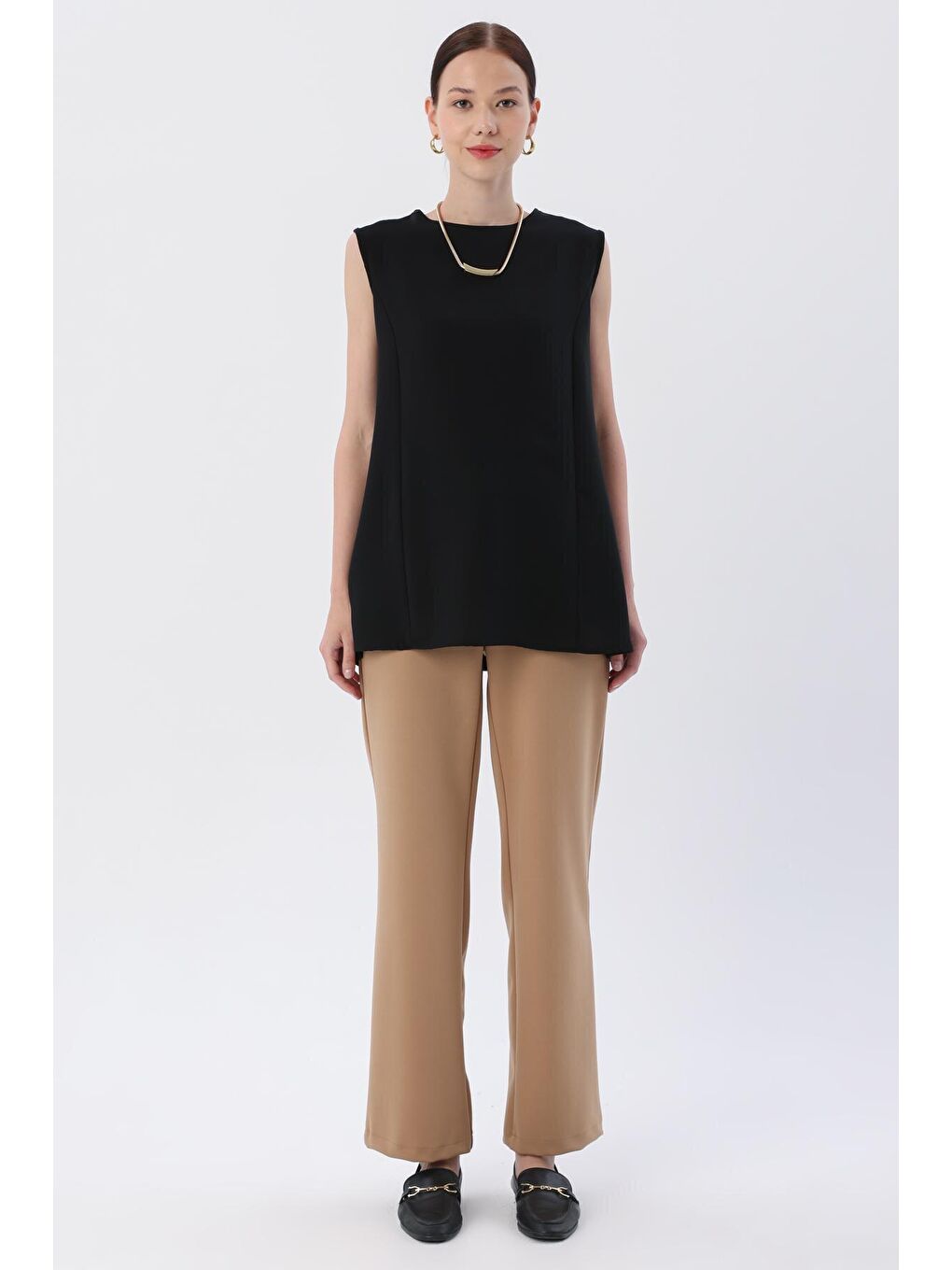 Siyah Çift Taraflı Sıfır Kol İçlik Tunik-1