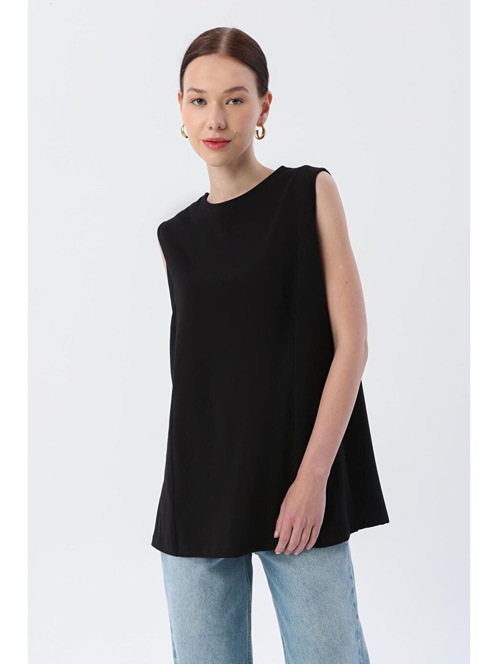 Siyah Çift Taraflı Sıfır Kol İçlik Tunik-2