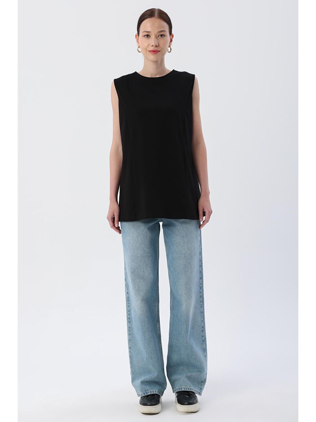 Siyah Çift Taraflı Sıfır Kol İçlik Tunik-3