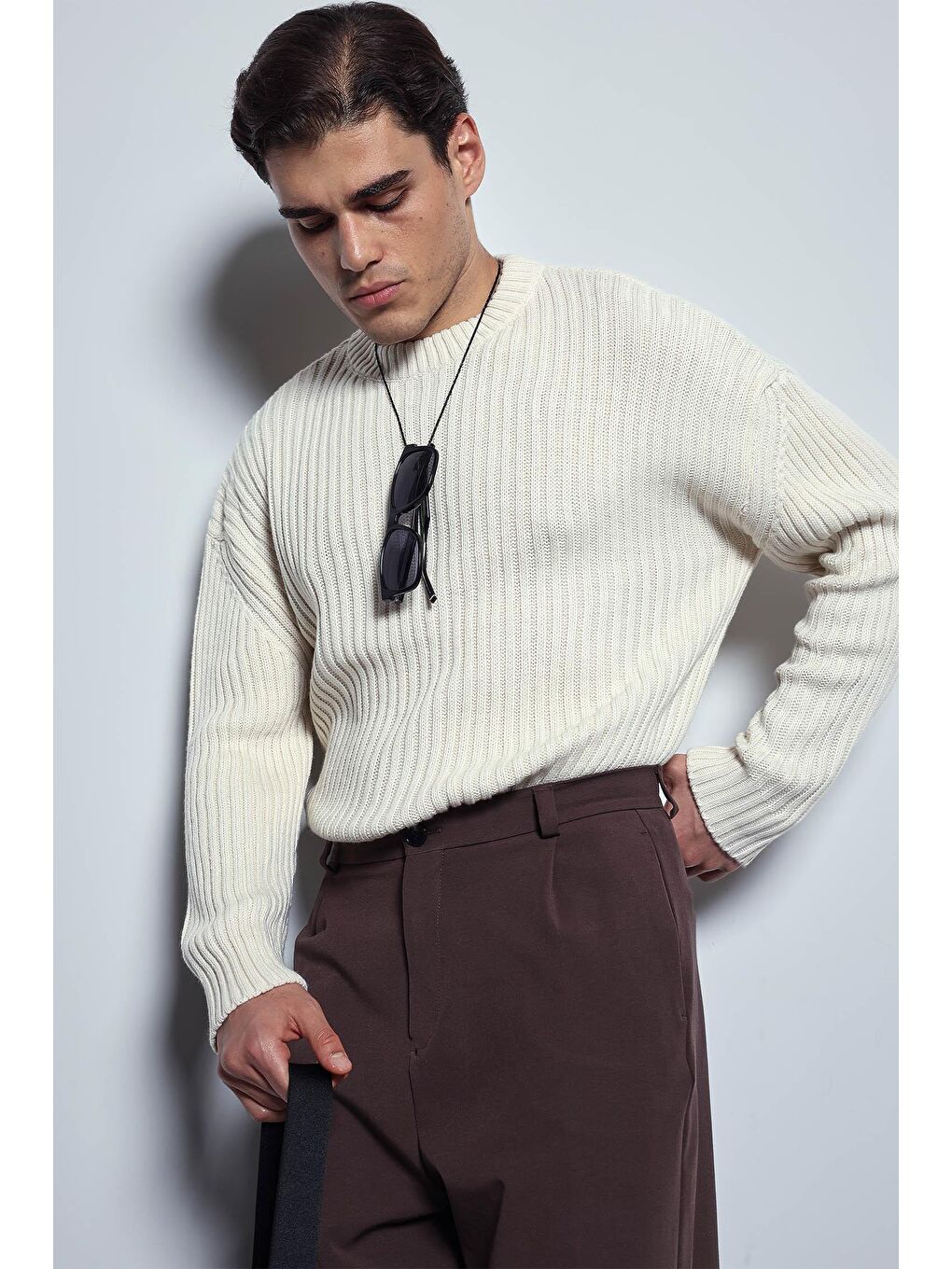 Erkek Regular Fit Kazak Bej-5