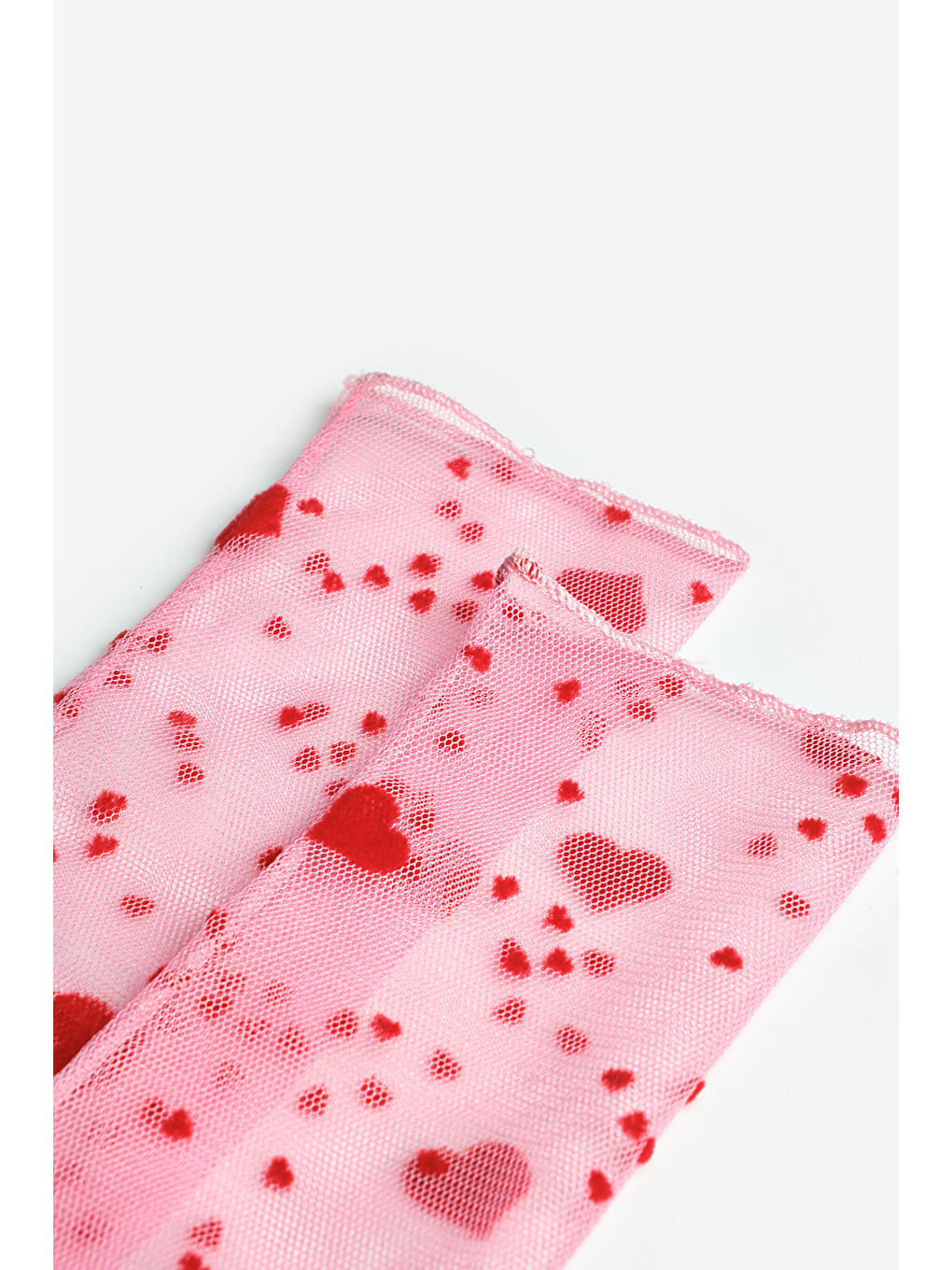 Pembe Flok Kalp Baskılı Kız Çocuk Tül Çorap-1