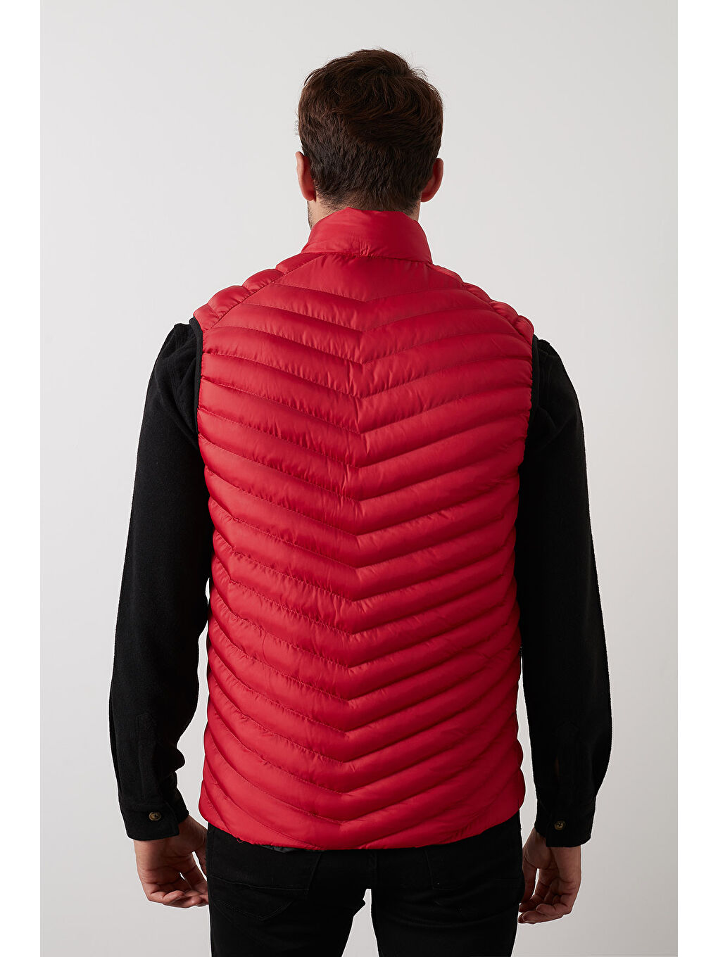 Kırmızı Fermuarlı Dik Yaka Kapitone Şişme Erkek Yelek 5852004-4