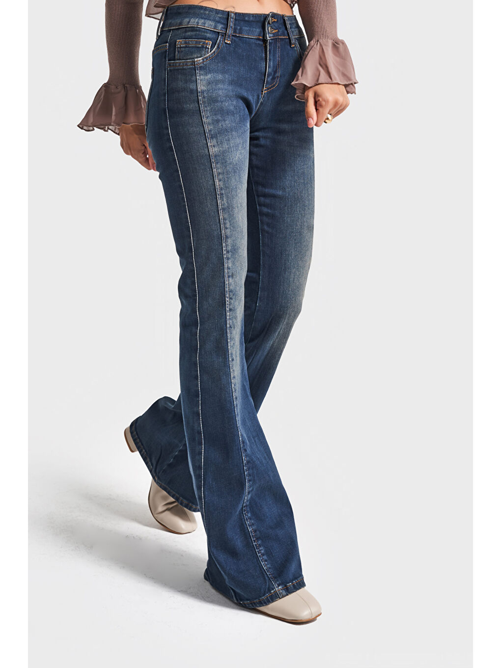 Mavi Kadın Jean Rengi 2w5-8 Mid Rise Flare Fit Süper Esnek Kumaş İspanyol Paça Denim Jean-5