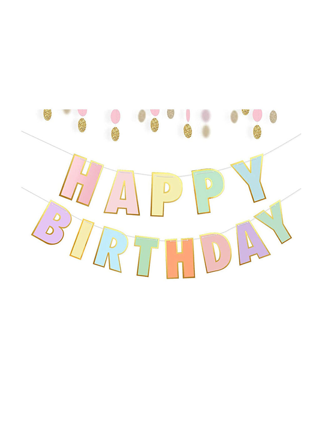 Karışık Çok Renkli Pastel Happy Birthday Banner-1