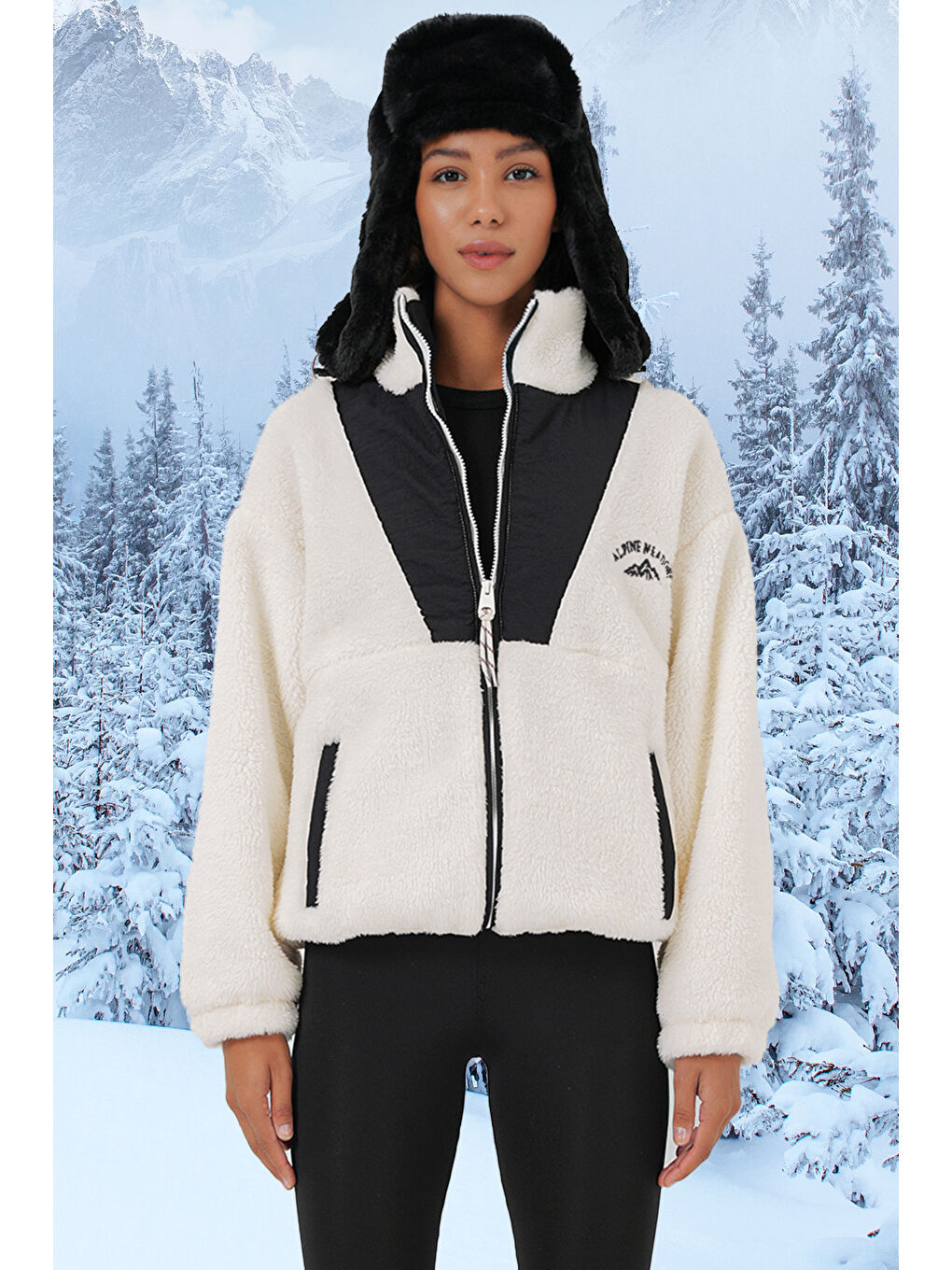 5194 Kadın Pelüş Mont Ceket   Siyah-1