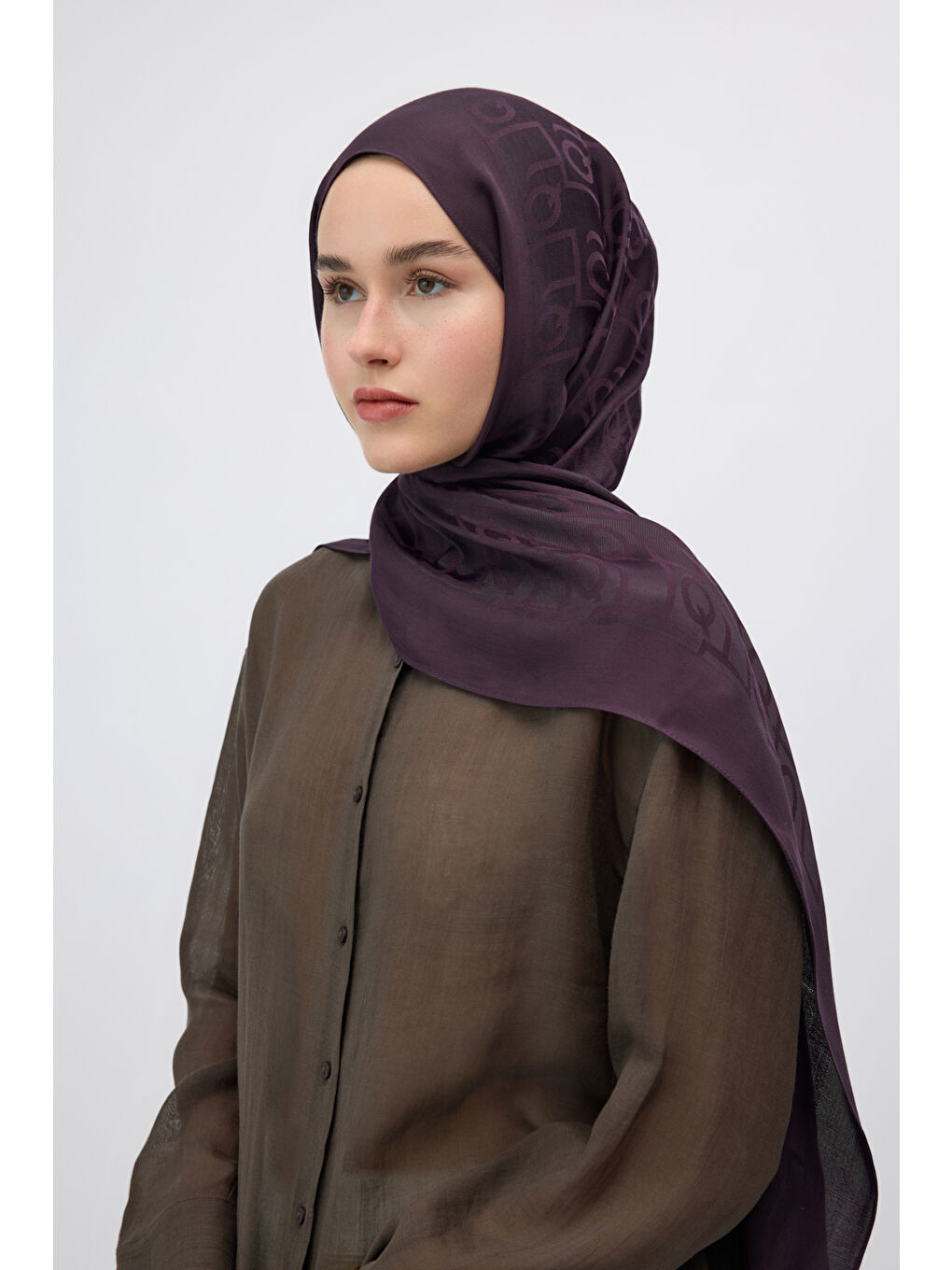 İpek Jakar Monogram Şal Mürdüm-2