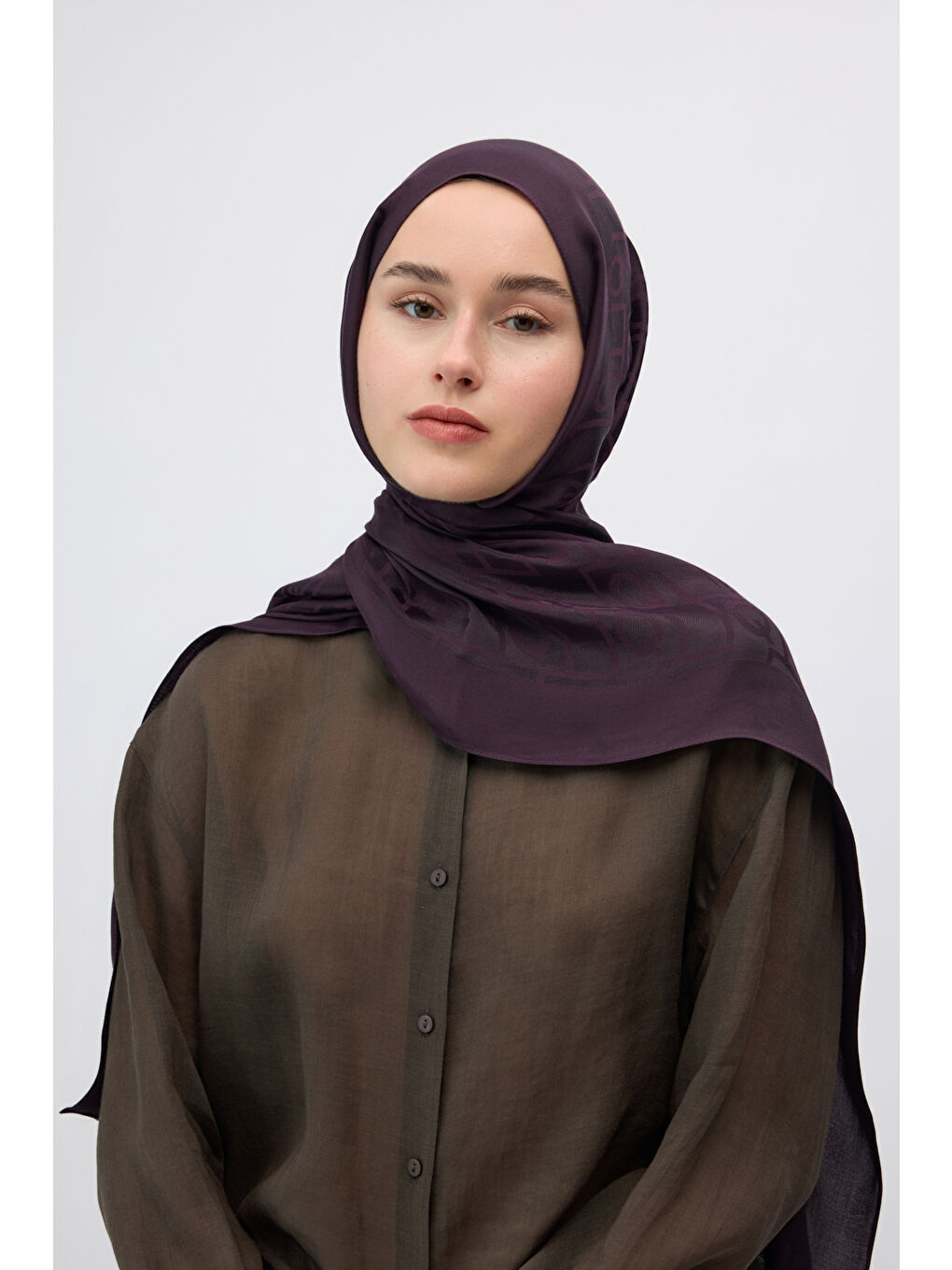 İpek Jakar Monogram Şal Mürdüm-5