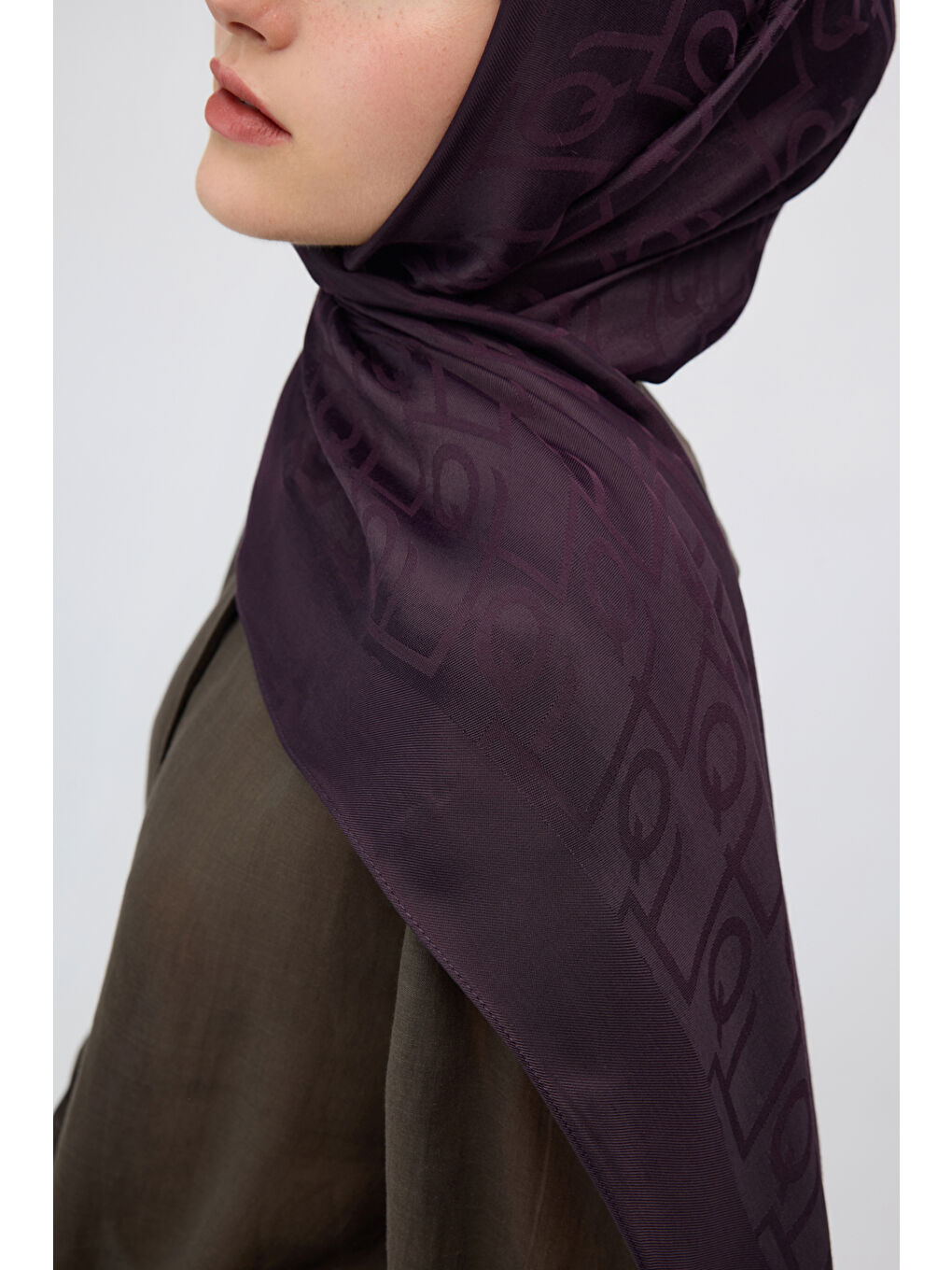 İpek Jakar Monogram Şal Mürdüm-6