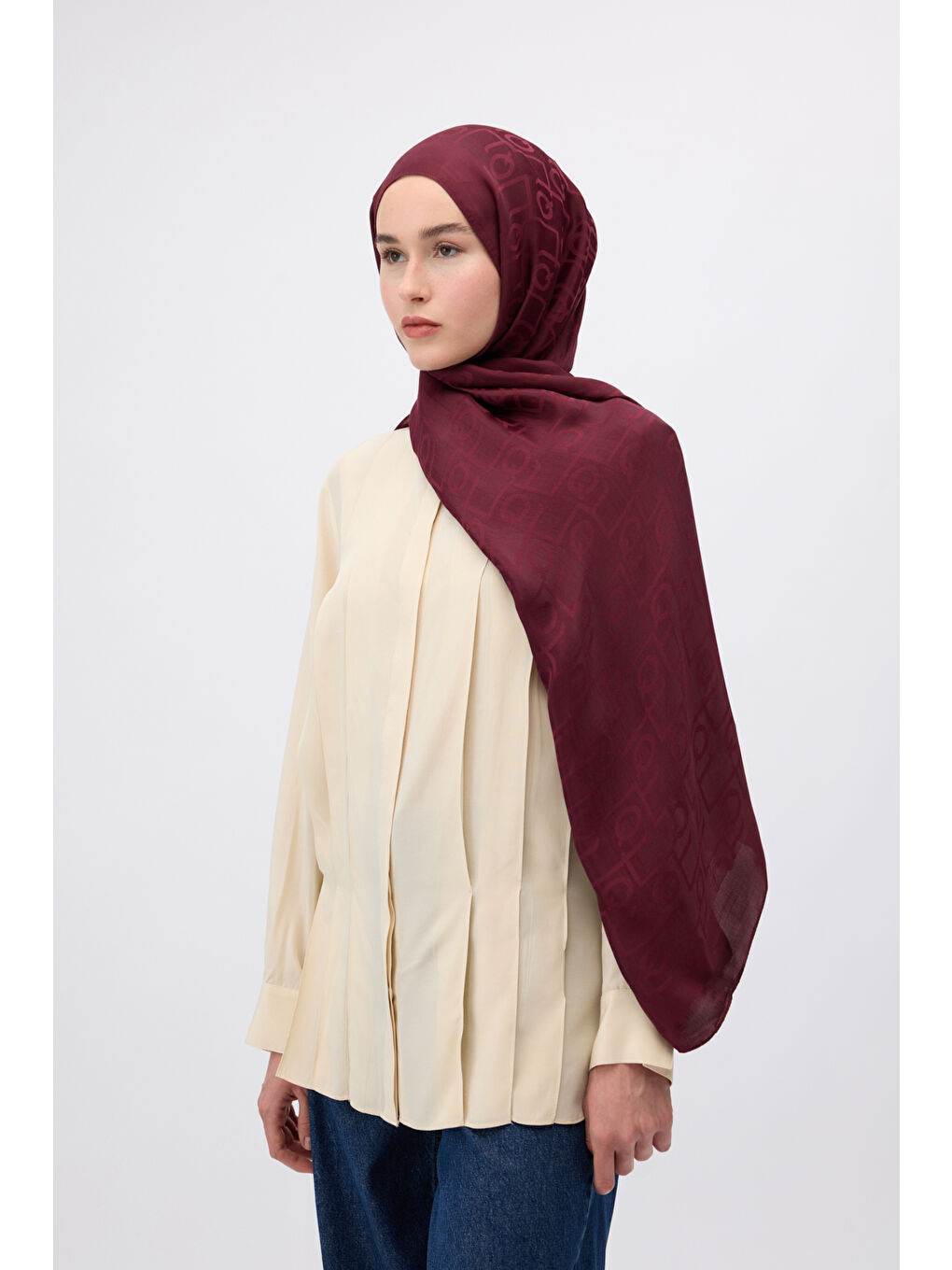 İpek Jakar Monogram Şal Bordo-4