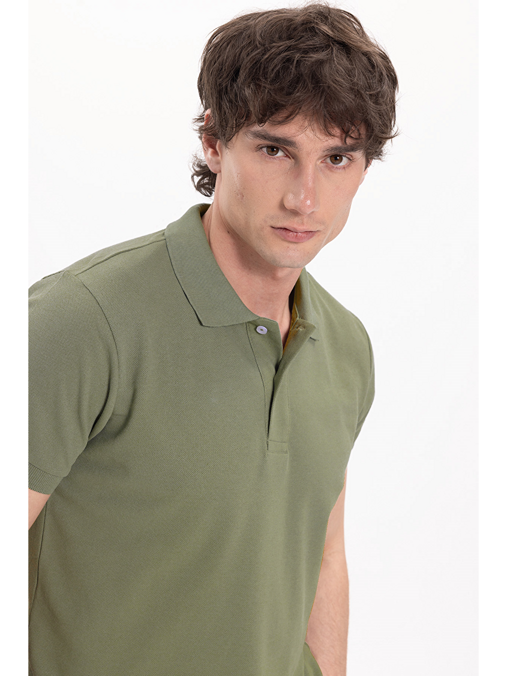 Erkek Slim Fit Dar Kesim Pamuklu Yumuşak Dokulu Serin Tutan Kumaş Düz Pike Haki Polo Yaka Tişört-4