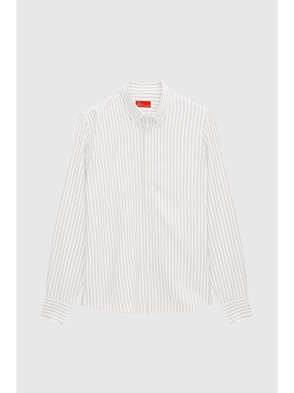 Slim Fit Bej Çizgili Gömlek-3