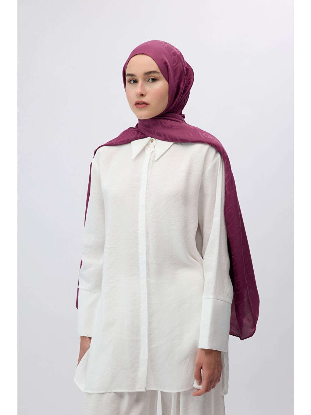 Bordo İpek Jakar Monogram Şal Vişne Çürüğü-3