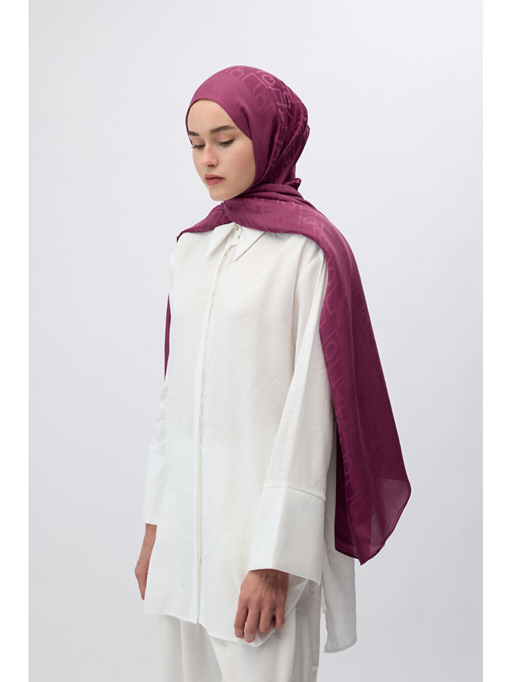 Bordo İpek Jakar Monogram Şal Vişne Çürüğü-5