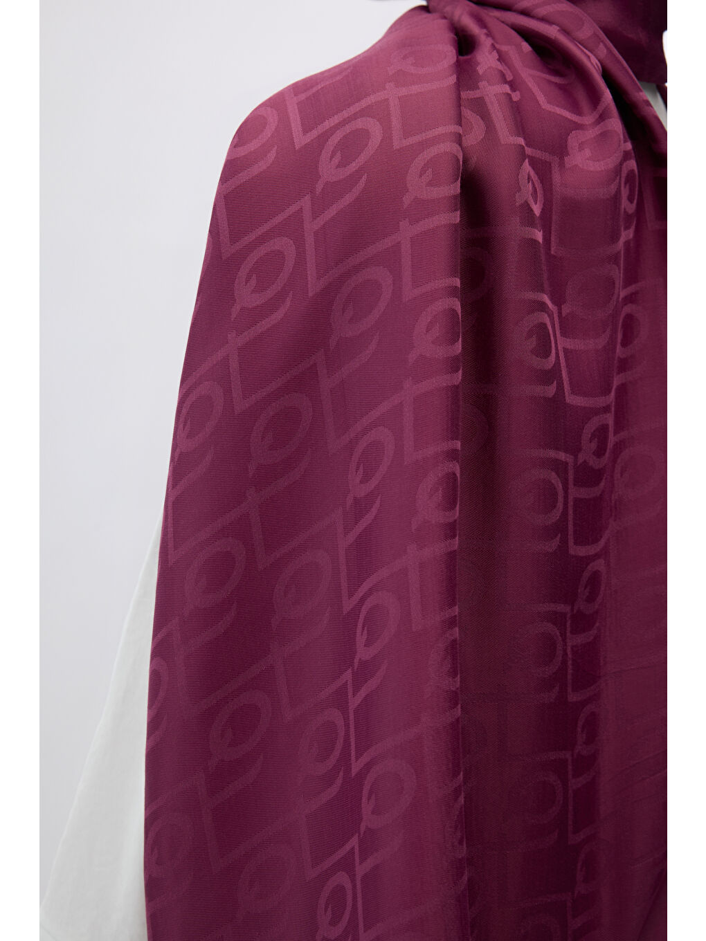 Bordo İpek Jakar Monogram Şal Vişne Çürüğü-6
