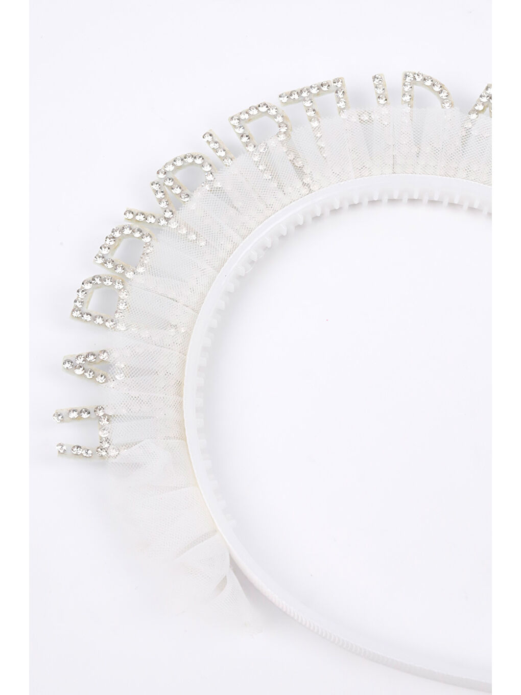 Beyaz Tüllü Taşlı Happy Birthday Kız Çocuk Taç-1