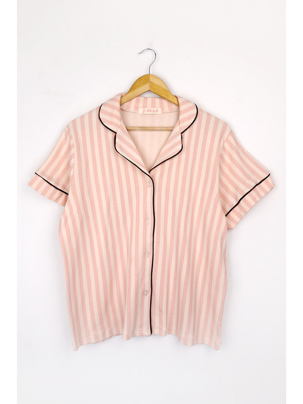 Pembe Pudra Şeritli Penye Kadın Pijama Takımı-1