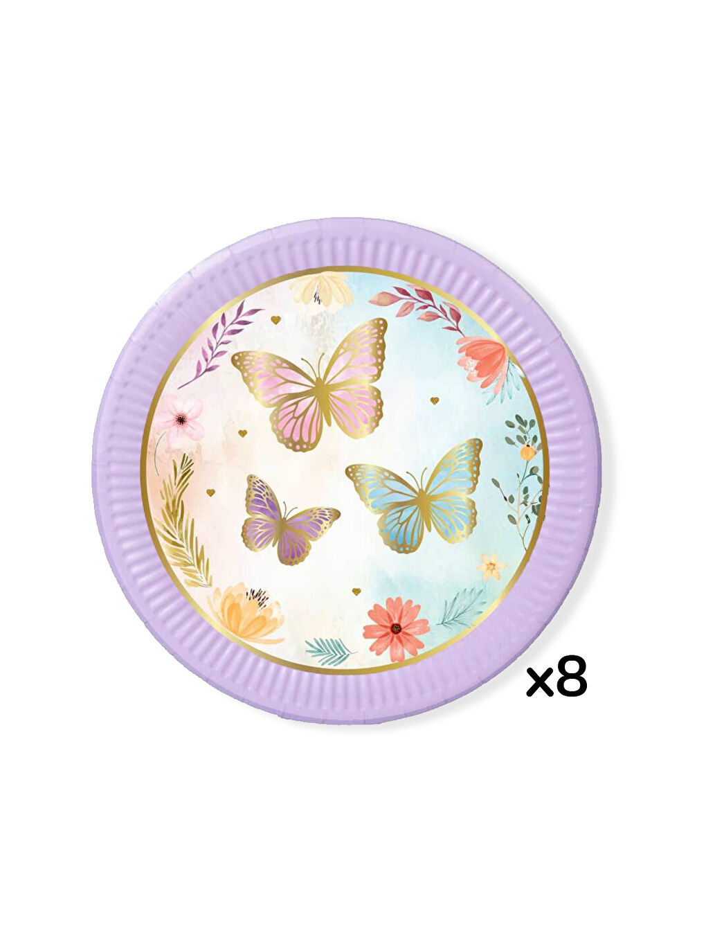 Lila Kelebek Temalı 8'li Bardak Tabak Set-1