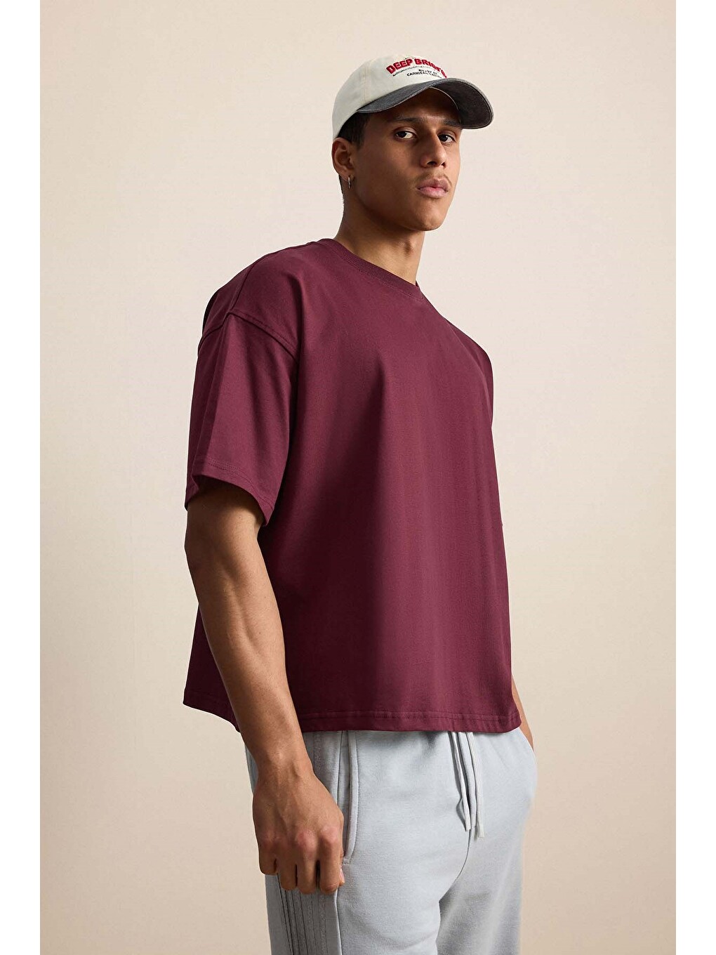 Erkek Boxy Fit Basic %100 Pamuklu Tişört Kırmızı-5