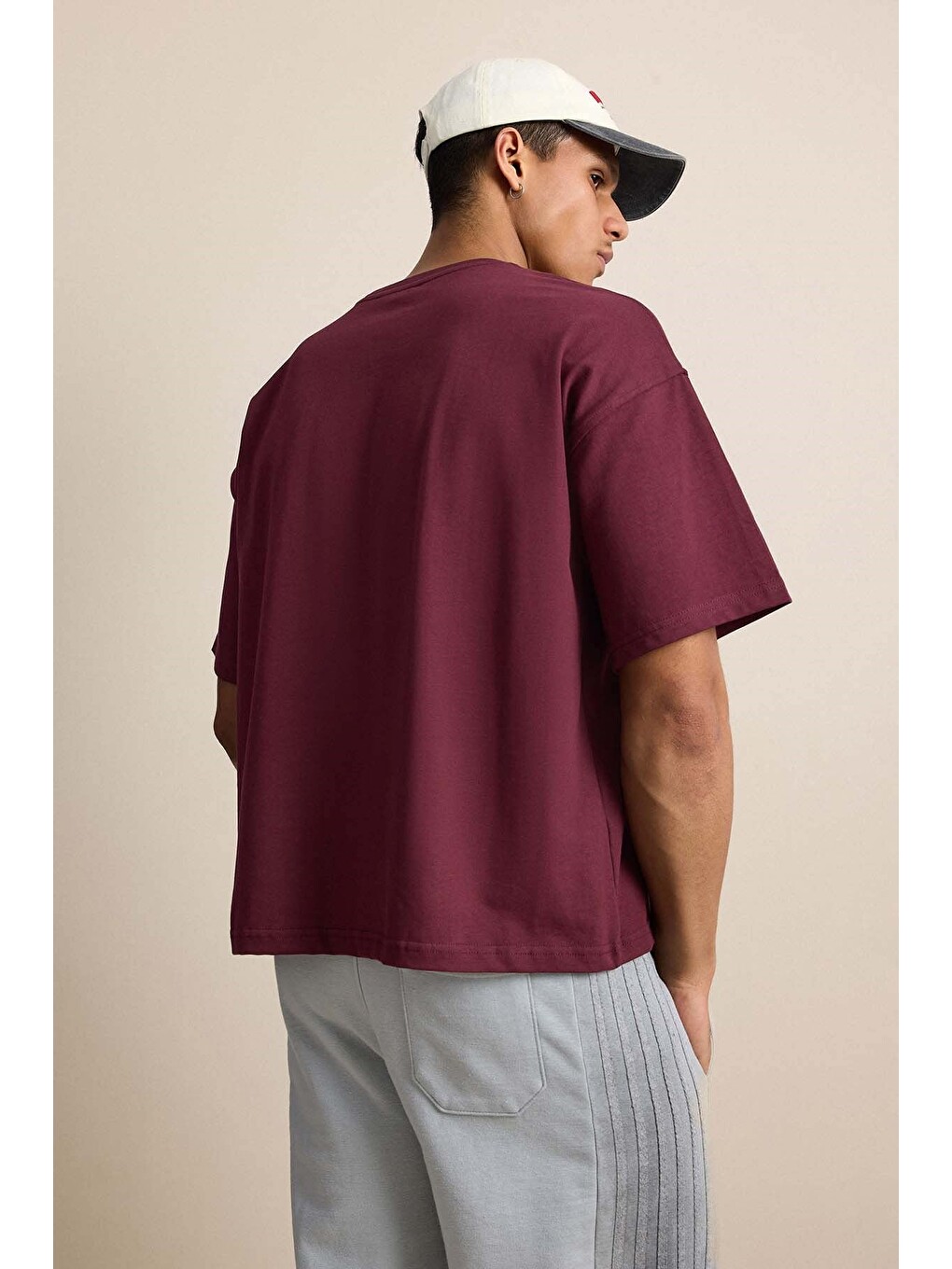 Erkek Boxy Fit Basic %100 Pamuklu Tişört Kırmızı-6