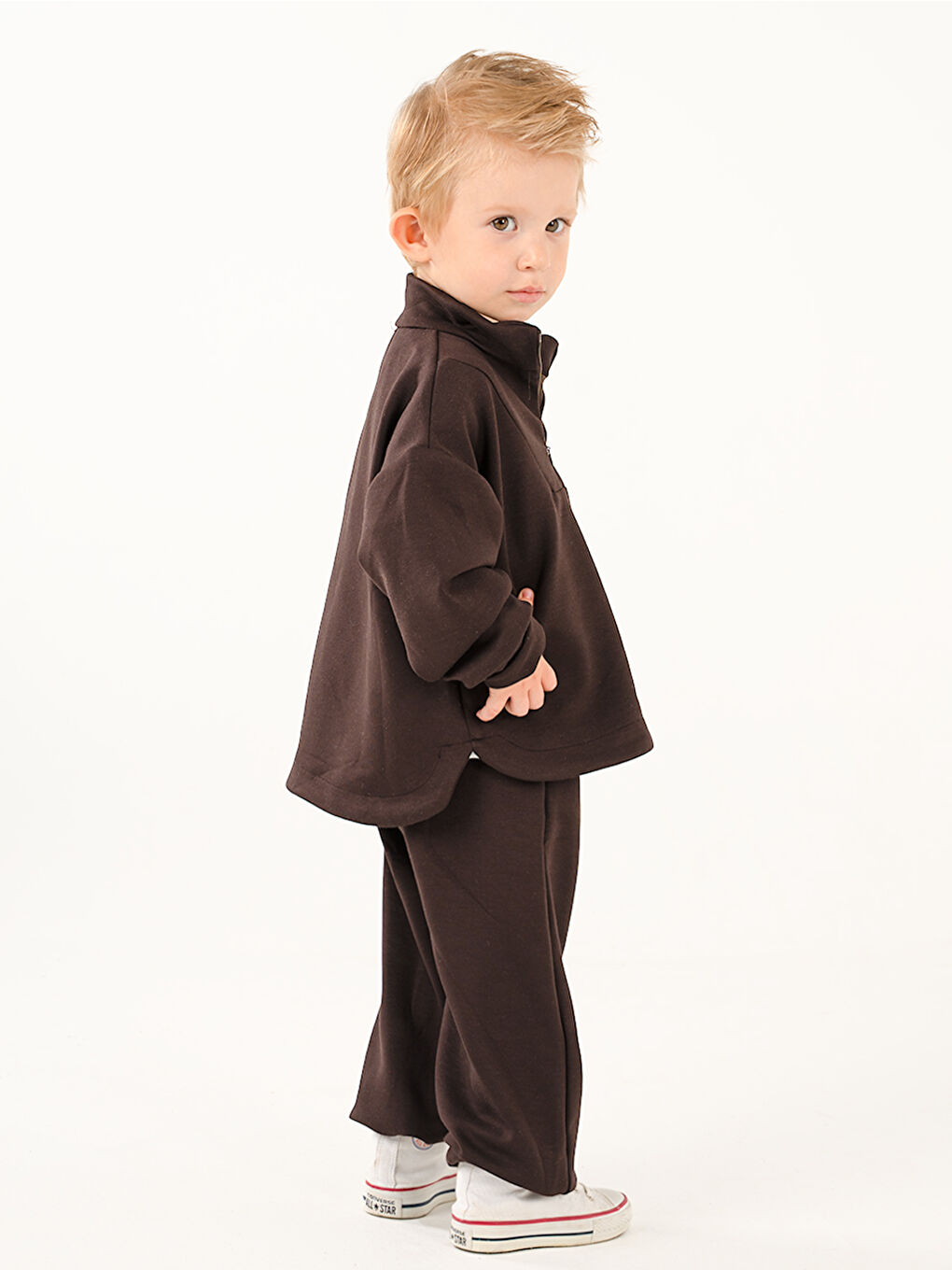 Kahverengi Erkek Çocuk Zipper Kahve Modal Eşofman Takım-2
