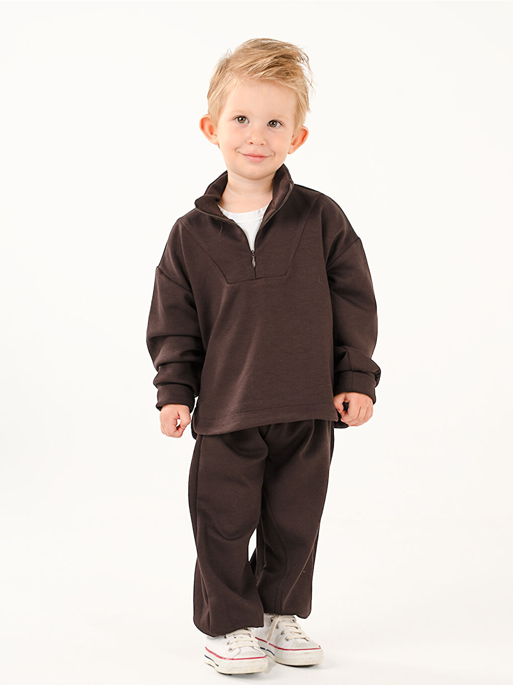 Kahverengi Erkek Çocuk Zipper Kahve Modal Eşofman Takım-4