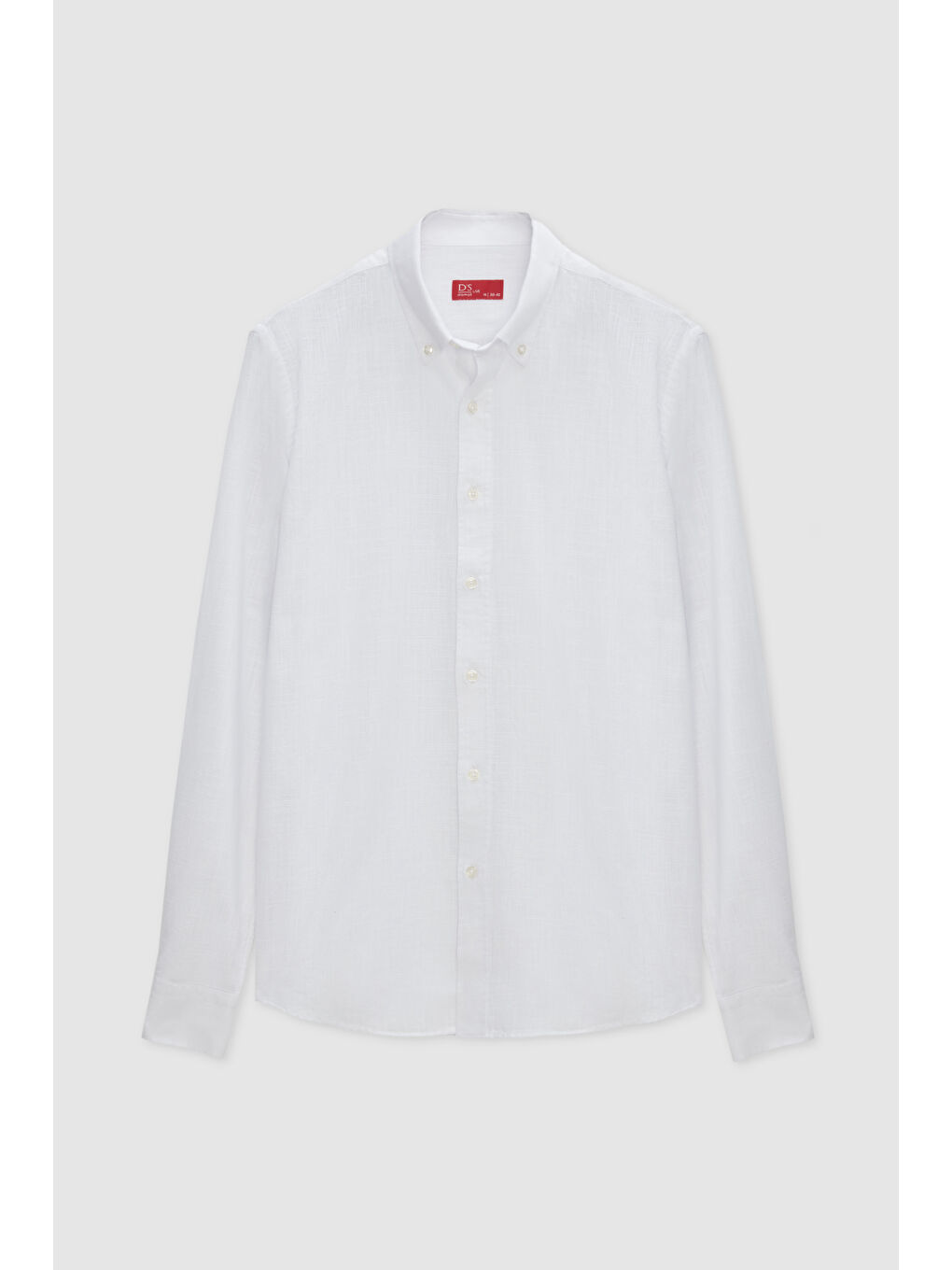 Slim Fit Beyaz Düğmeli Yaka %100 Pamuk Yazlık Flamlı Keten Görünümlü Gömlek-4