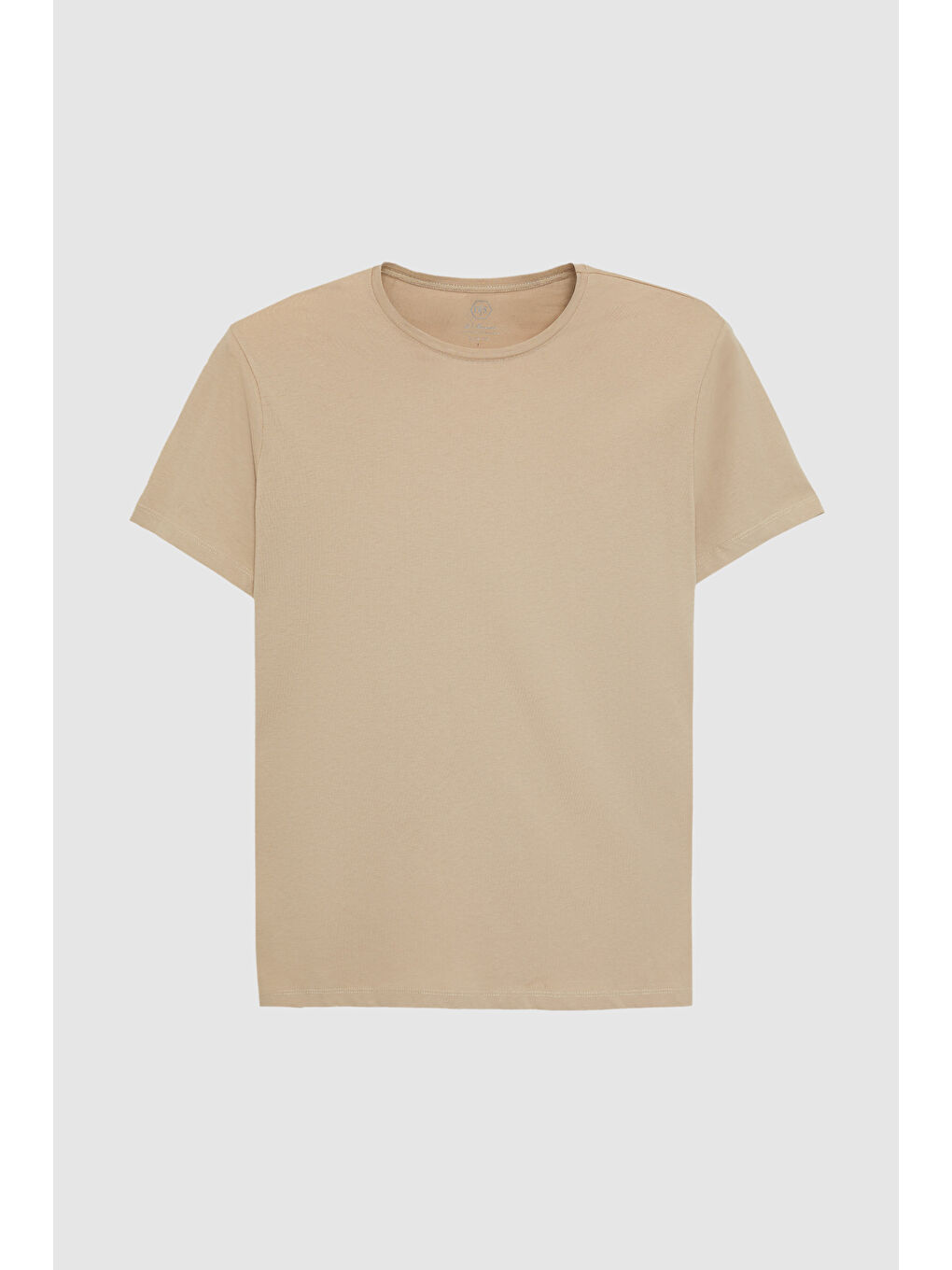 Slim Fit Bej Bisiklet Yaka %100 Pamuklu Nefes Alabilen Tişört-4