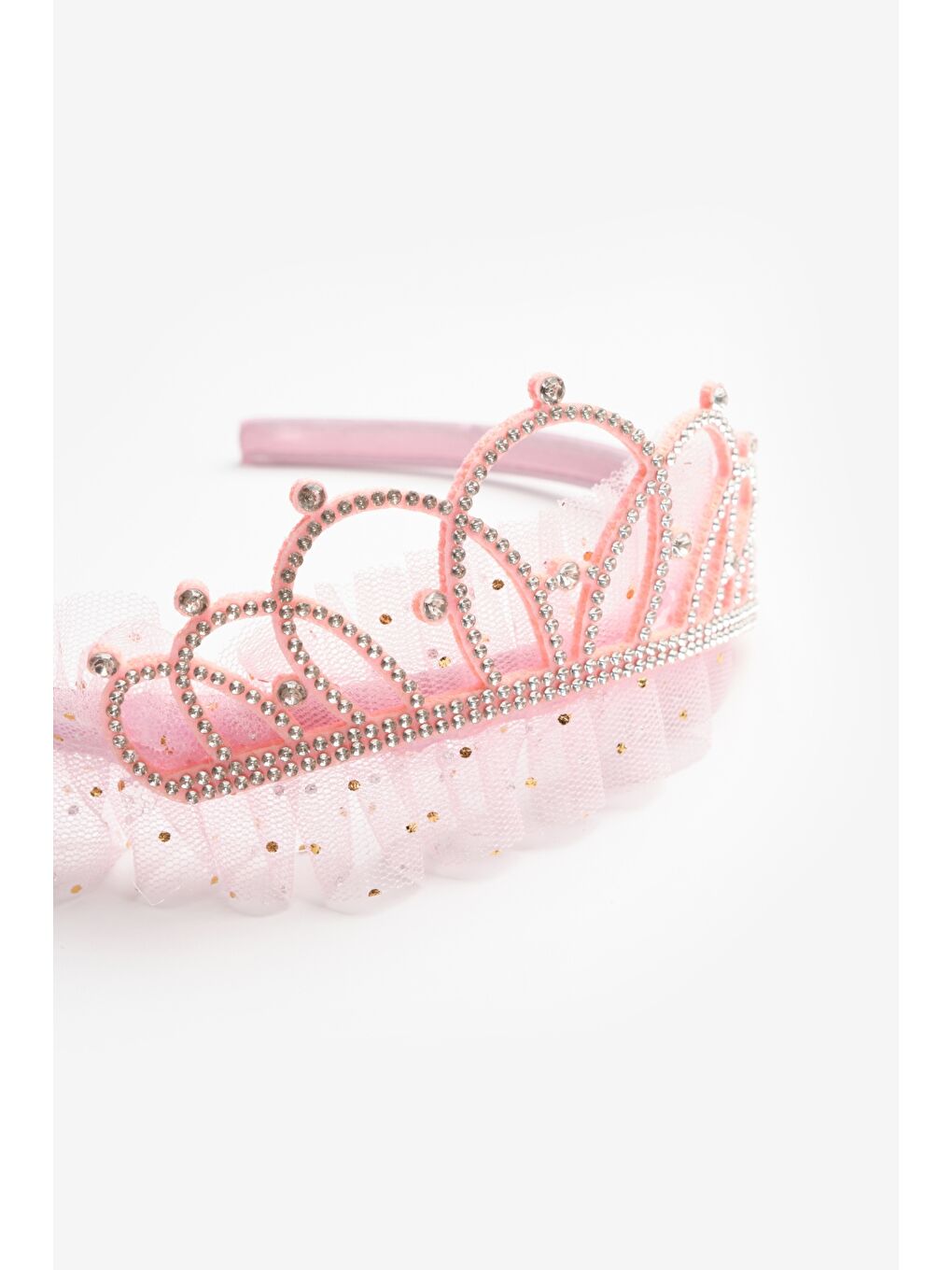 Pembe Prenses Tüllü Taş Detaylı Kız Çocuk Taç-1
