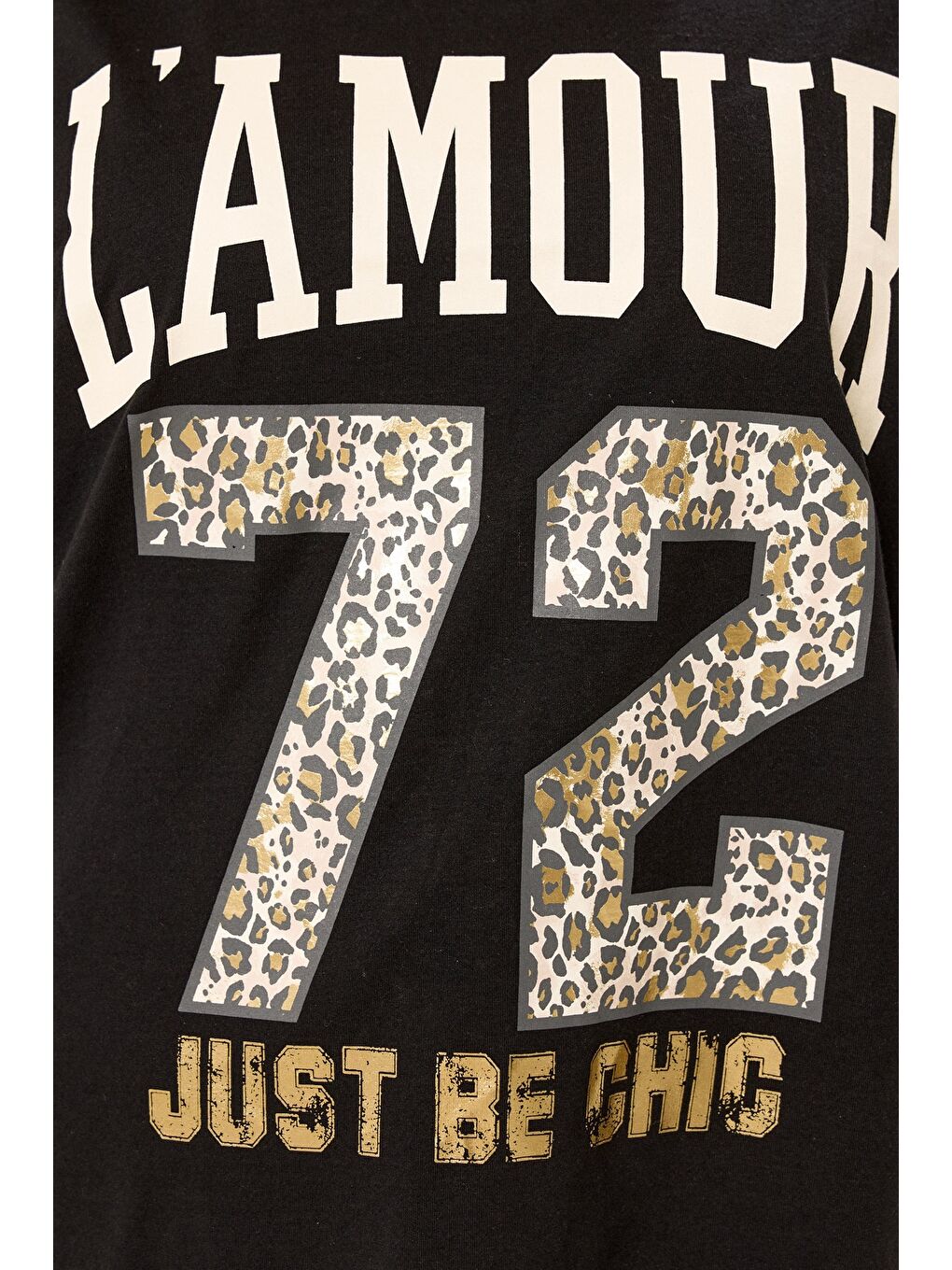 Siyah Büyük Beden Bisiket Yaka Kısa Kollu Yazı Baskılı T-shirt 304287-3