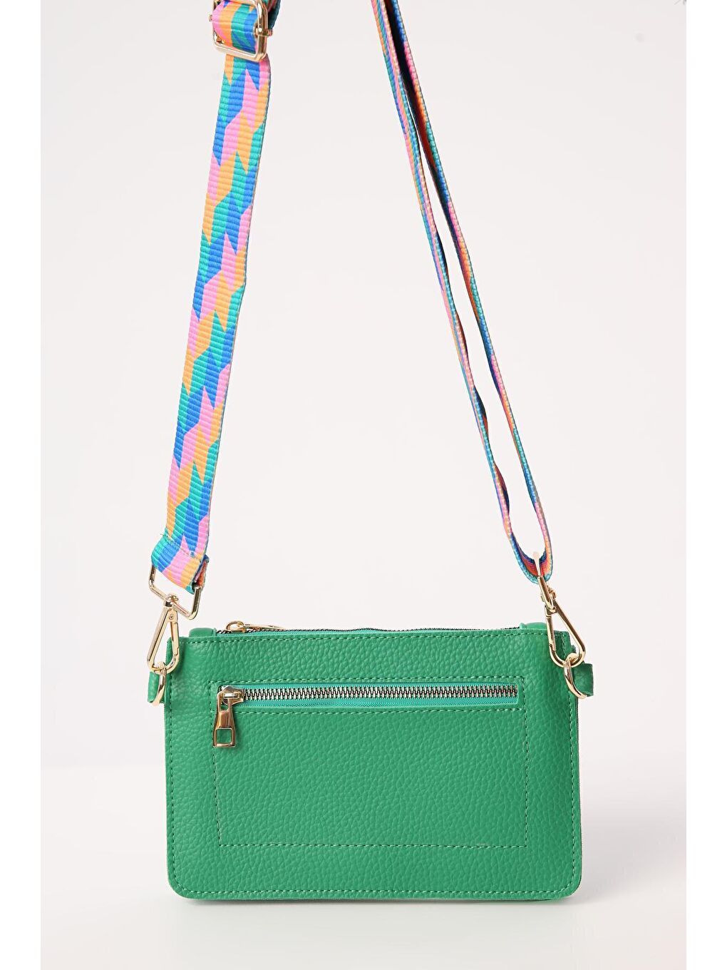 Yeşil Çimen Desenli Askılı Suni Deri Omuz Çantası-3