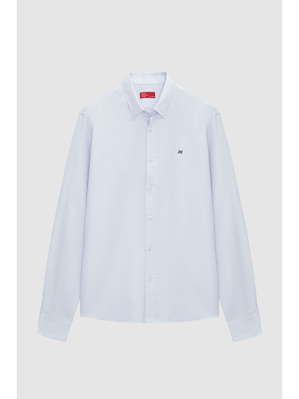 Slim Fit Mavi Oxford Düğmeli Yaka Kolay Ütülenebilir Nakış Detaylı Pamuklu Gömlek-4