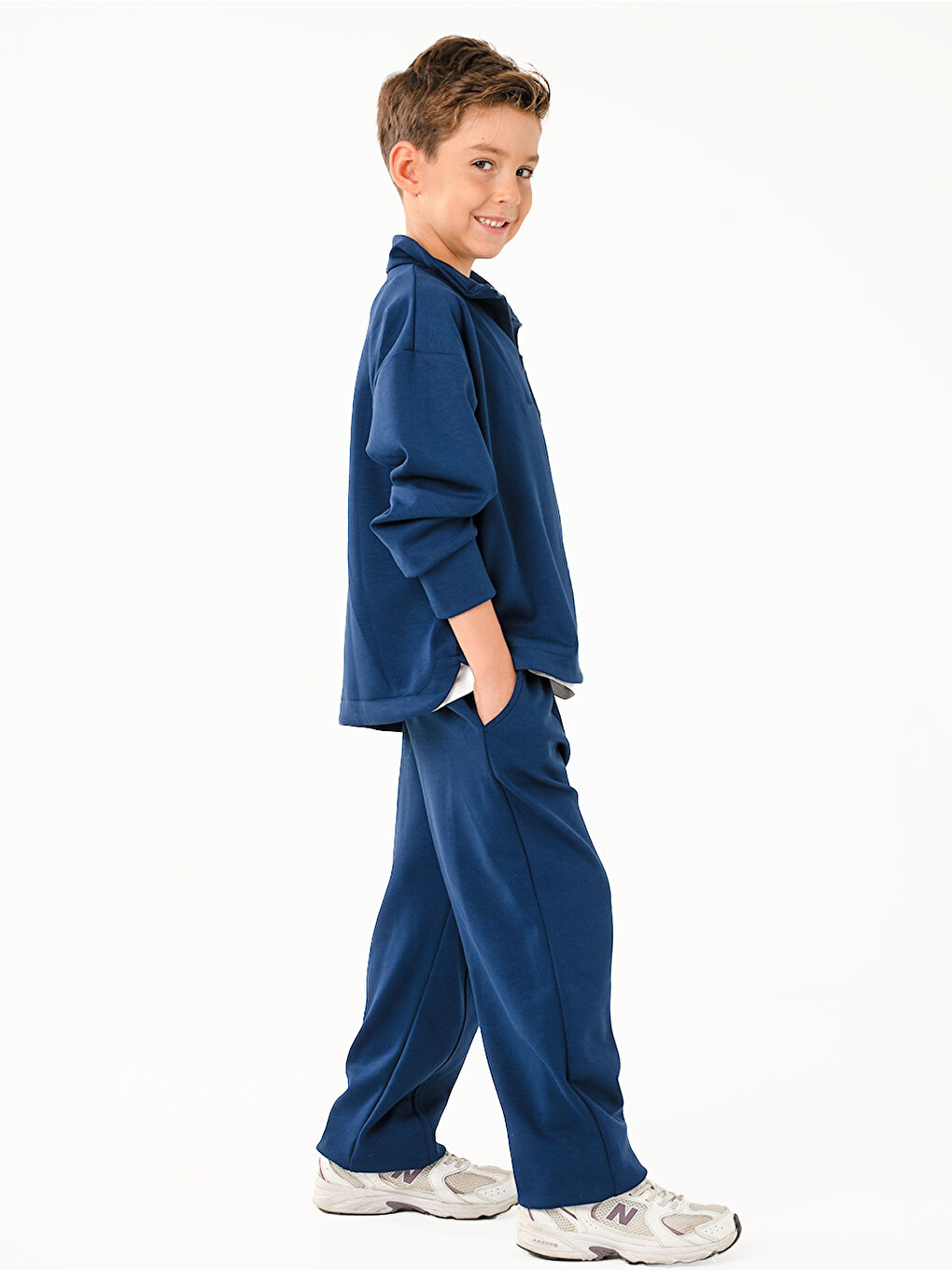 Erkek Çocuk Zipper İndigo Yumuşak Modal Eşofman Takım-1
