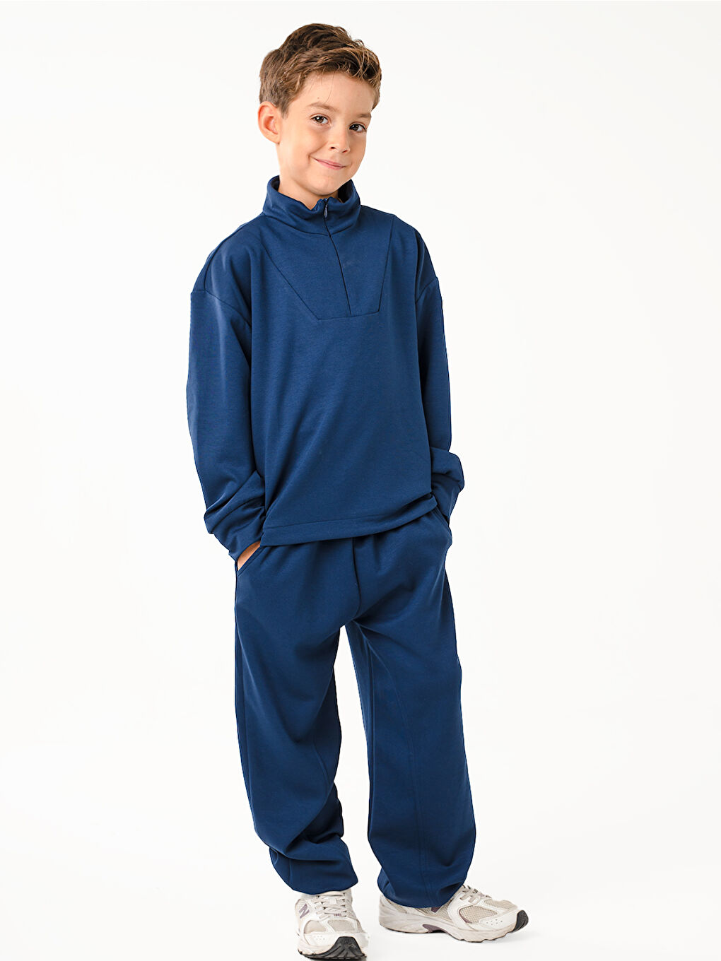 Erkek Çocuk Zipper İndigo Yumuşak Modal Eşofman Takım-2